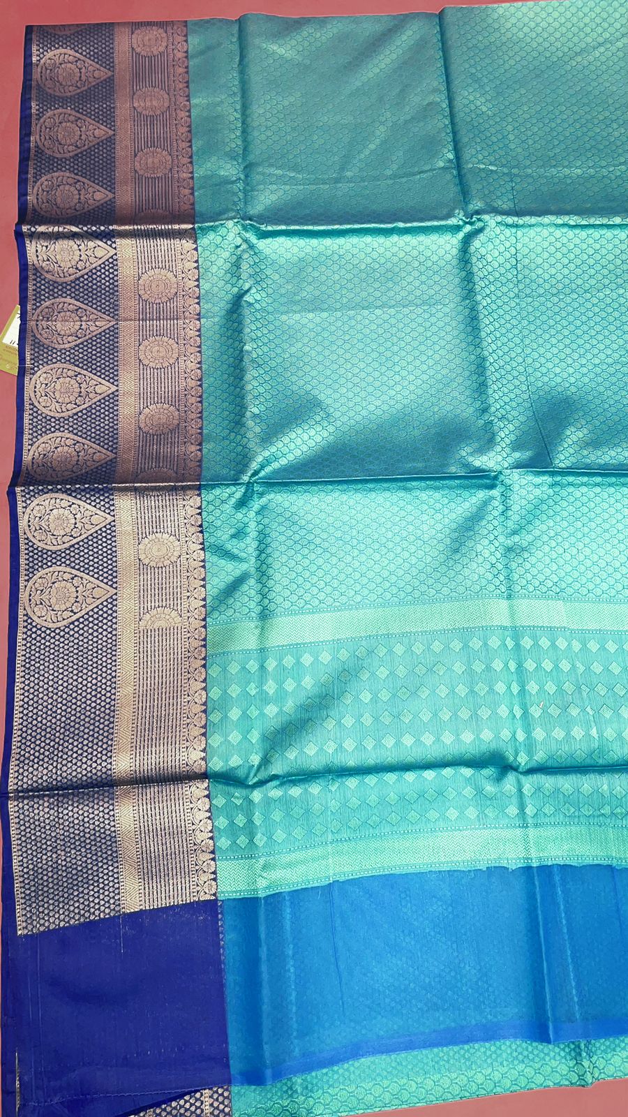 Turquoise Blue Tanchoi Banarasi Sarees For Women GEBC11