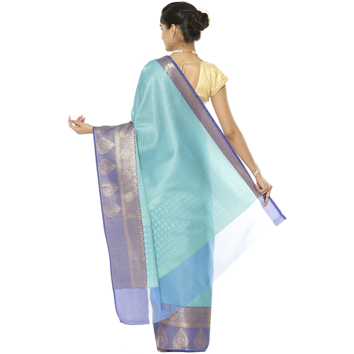 Turquoise Blue Tanchoi Banarasi Sarees For Women GEBC11