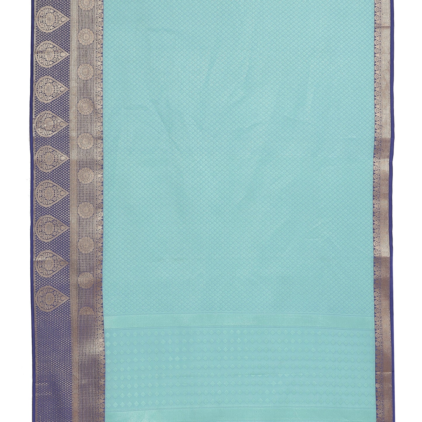 Faishana Turquoise Blue Resham Brocade Saree With Contrast Blue Zari Pattu Border
