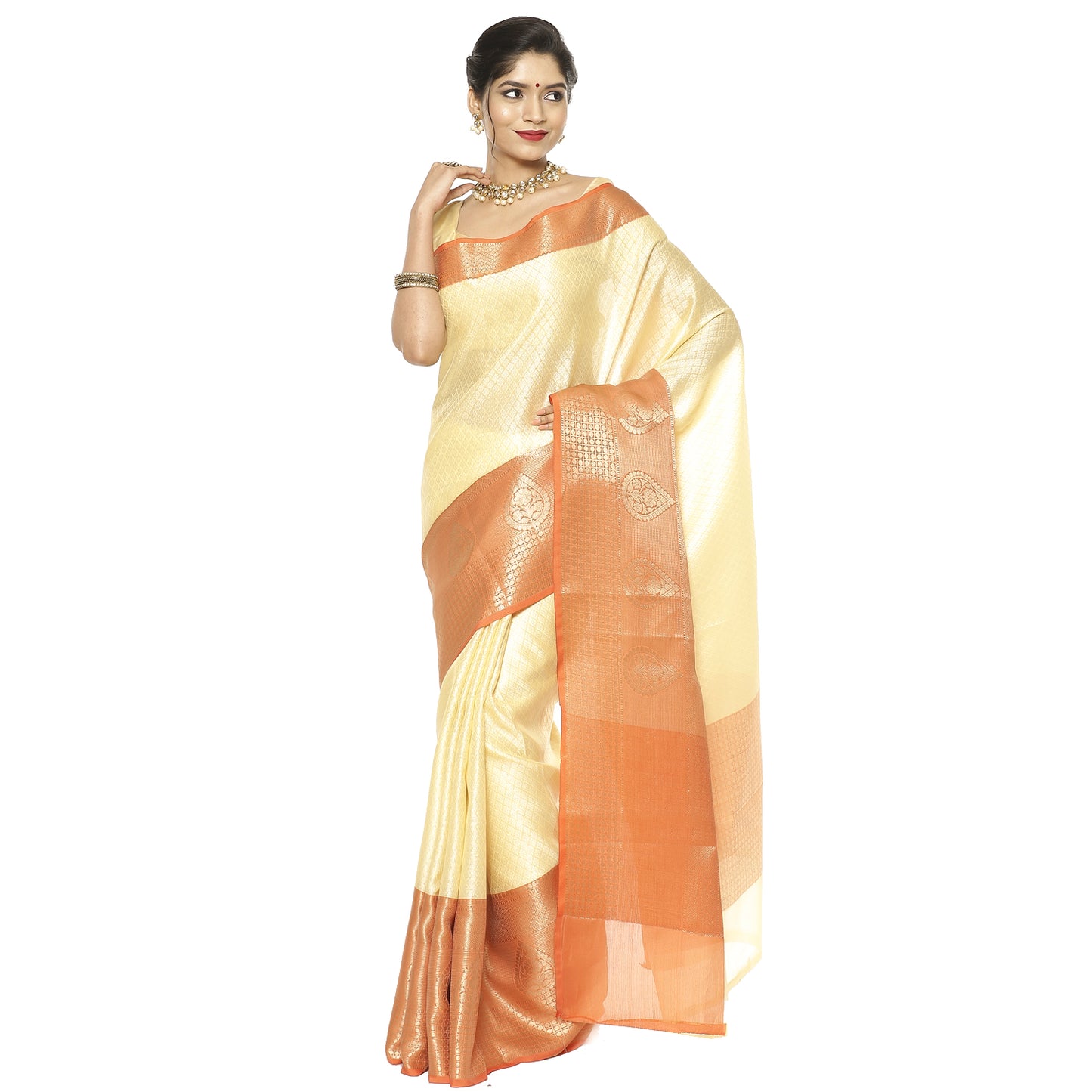 Cream Tanchoi Banarasi Sarees For Women GEBC15
