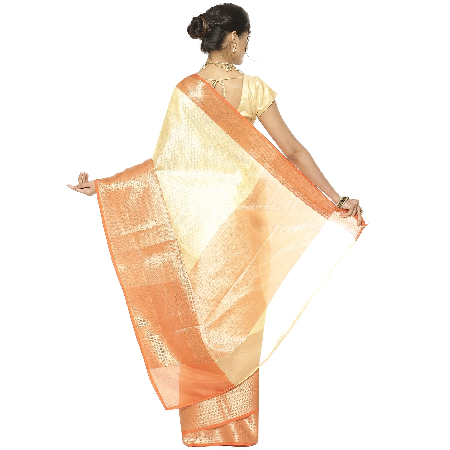 Cream Tanchoi Banarasi Sarees For Women GEBC15