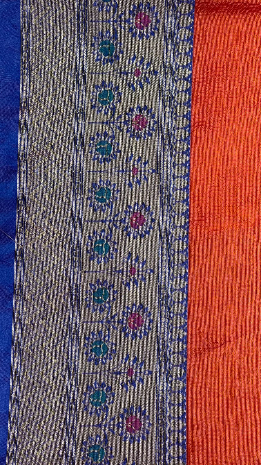 Faishana Light Red Resham Brocade Saree With Contrast Blue Zari Pattu Border