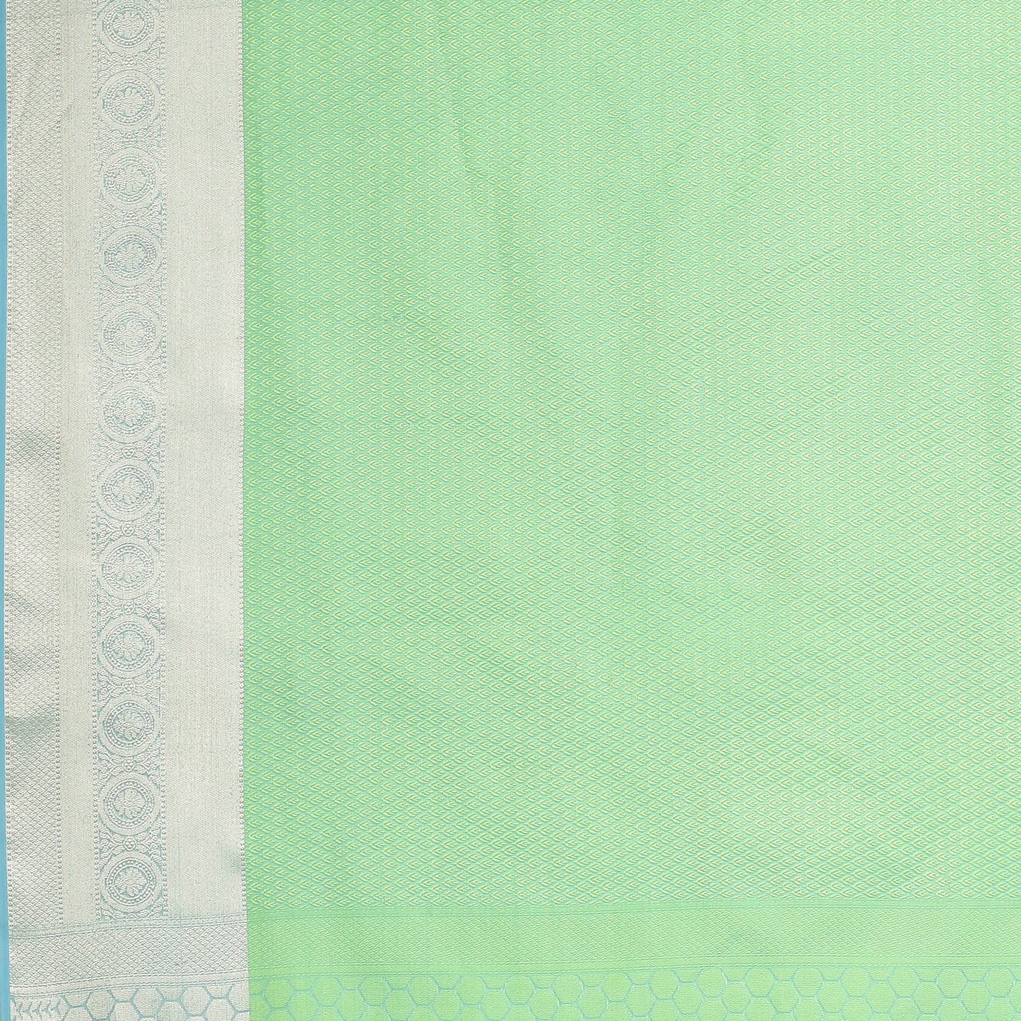 Faishana Green Resham Brocade Saree With Contrast Turquoise Blue Floral Zari Pattu Border