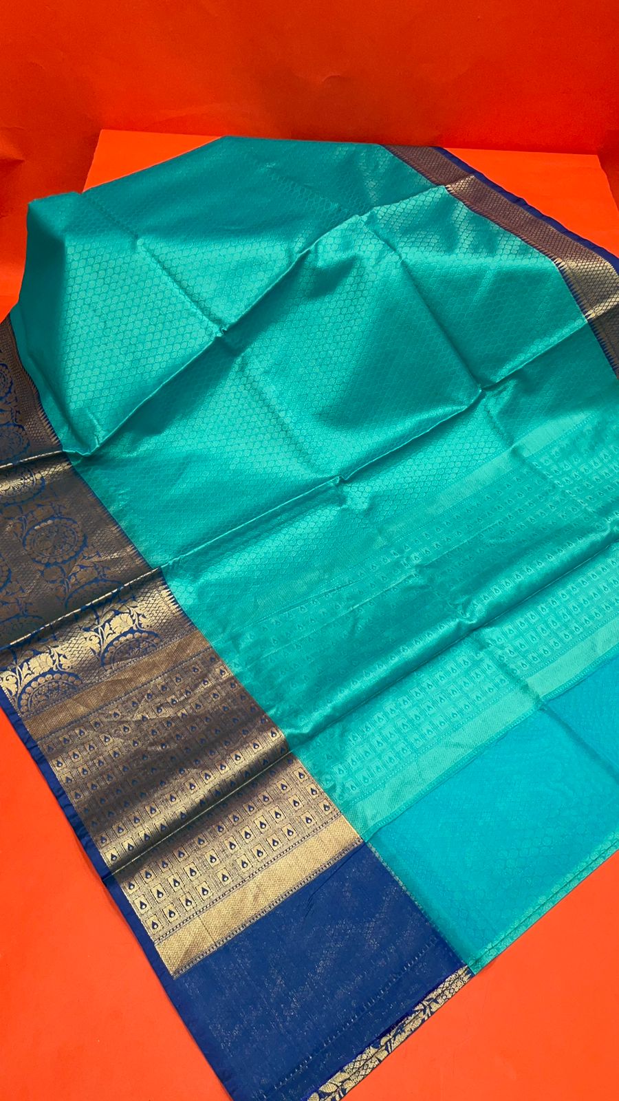 Faishana Turquoise Blue Resham Brocade Saree With Contrast Blue Zari Pattu Border