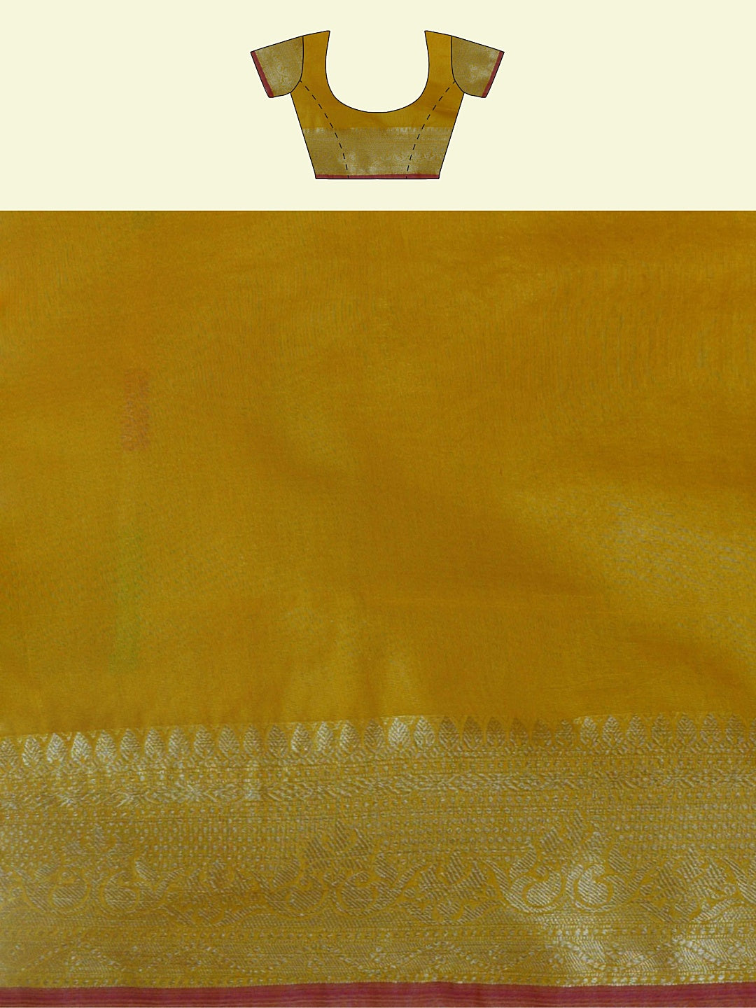 Faishana Presents Gold Masrise Cotton Tilfi Booti With Gold Blouse Banarasi Saree