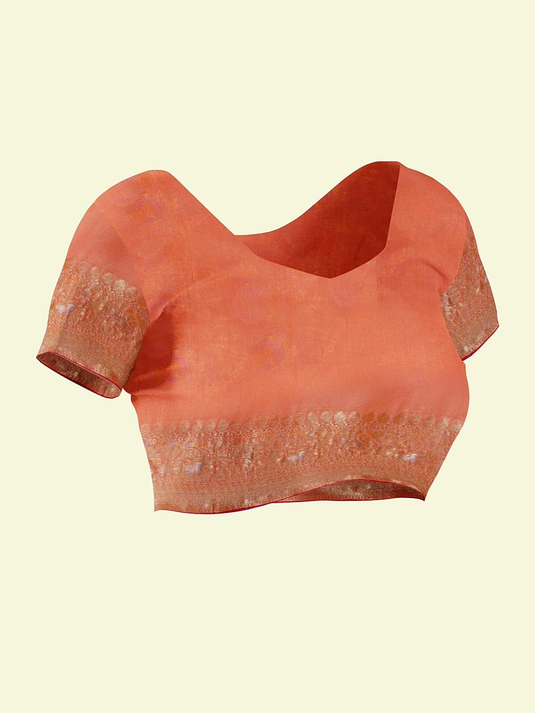 Faishana Presents Peach Masrise Cotton Jari Jaal With Peach Blouse Banarasi Saree