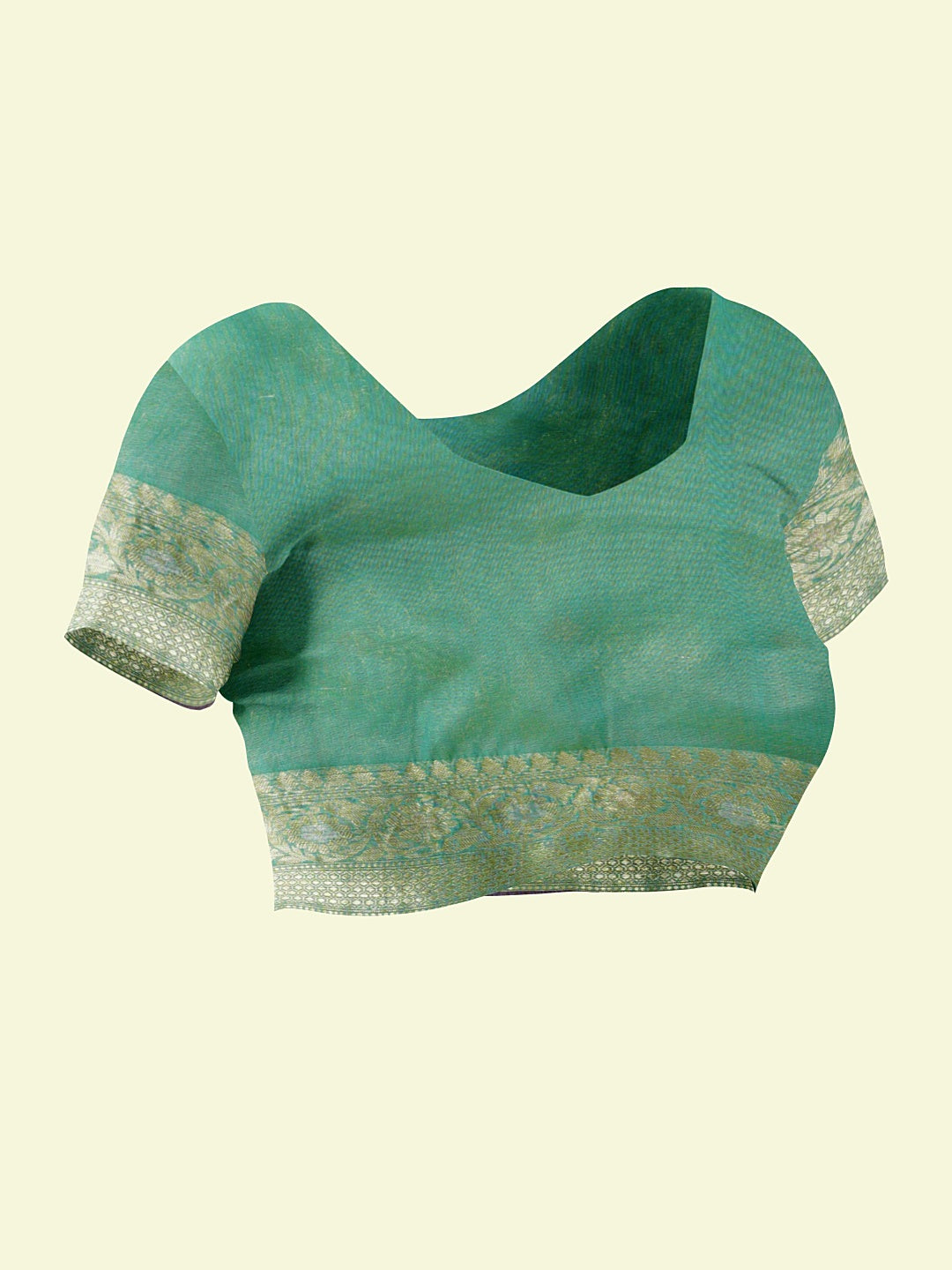 Faishana Presents Sea Green Masrise Cotton Jari Jaal With Sea Green Blouse Banarasi Saree