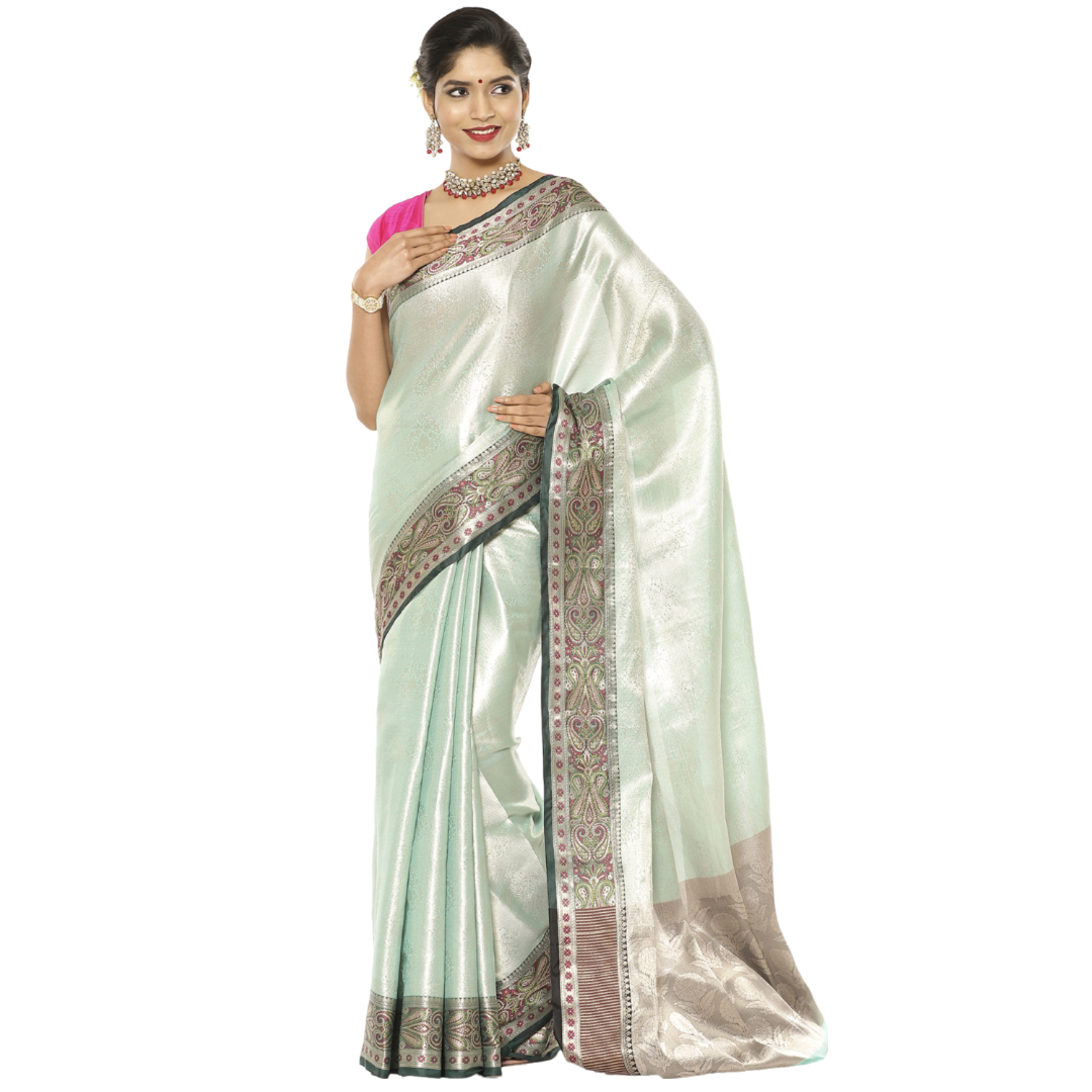 Sea Green Kanchi Silk Banarasi Sarees For Women GEBE10