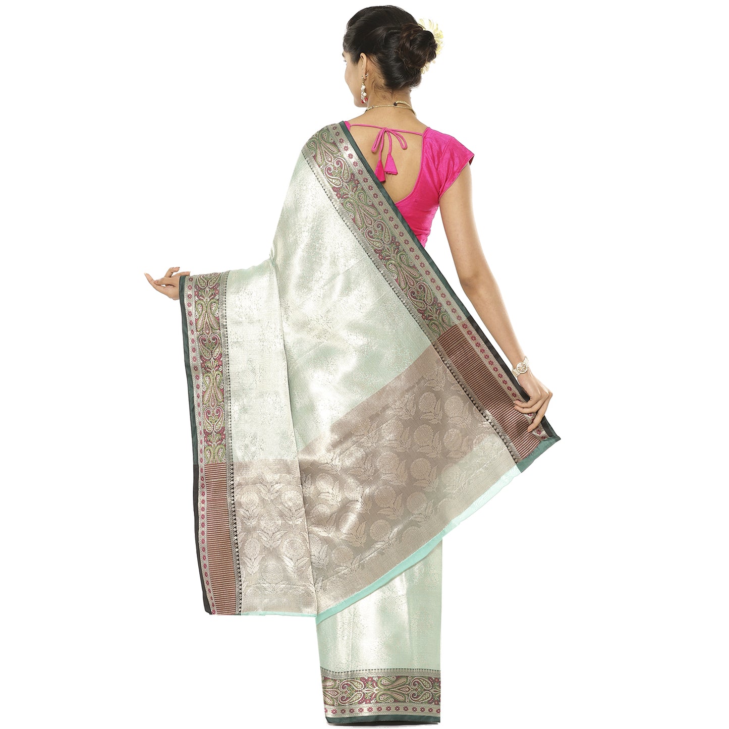 Sea Green Kanchi Silk Banarasi Sarees For Women GEBE10