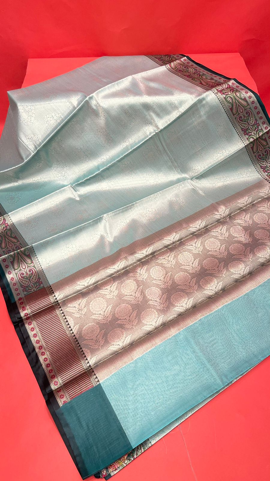 Sea Green Kanchi Silk Banarasi Sarees For Women GEBE10