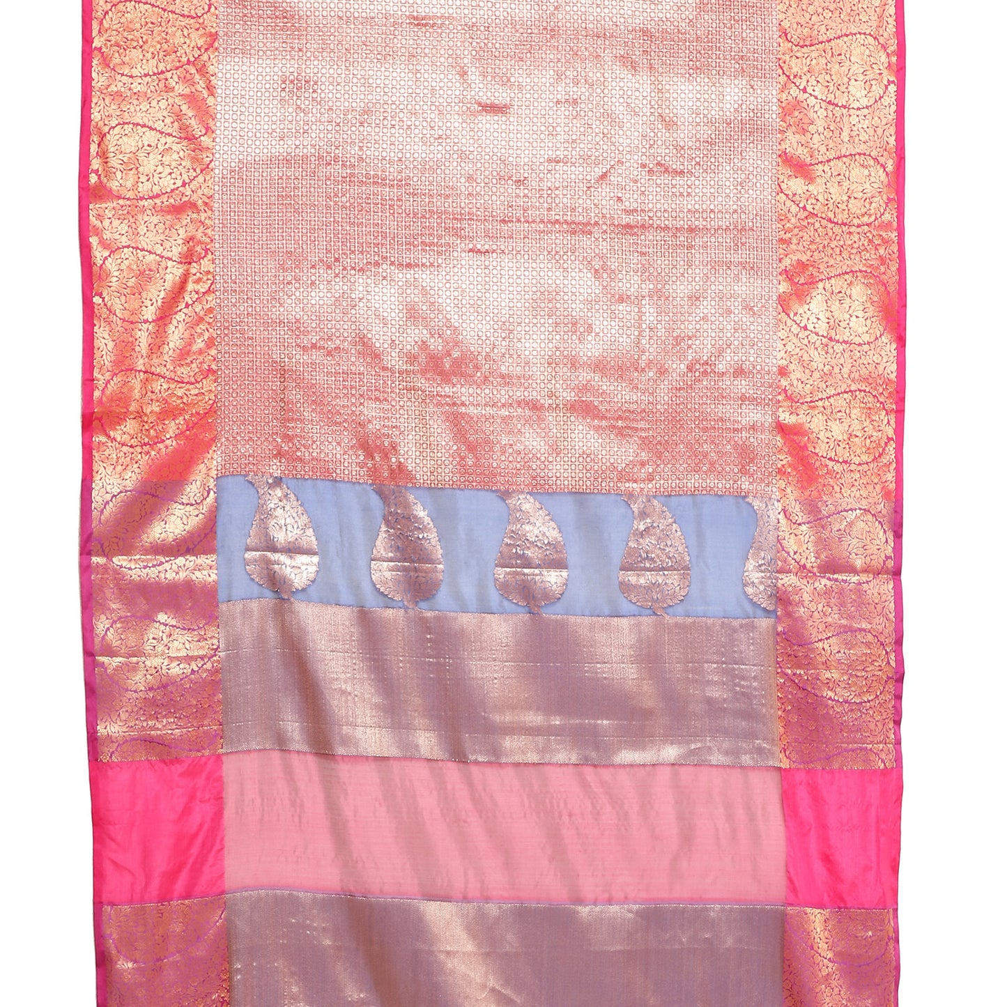 Faishana Presents Brown Antique Zari Kanchi Silk Brocade Contrast Pink Zari Pattu Border Banarasi Saree