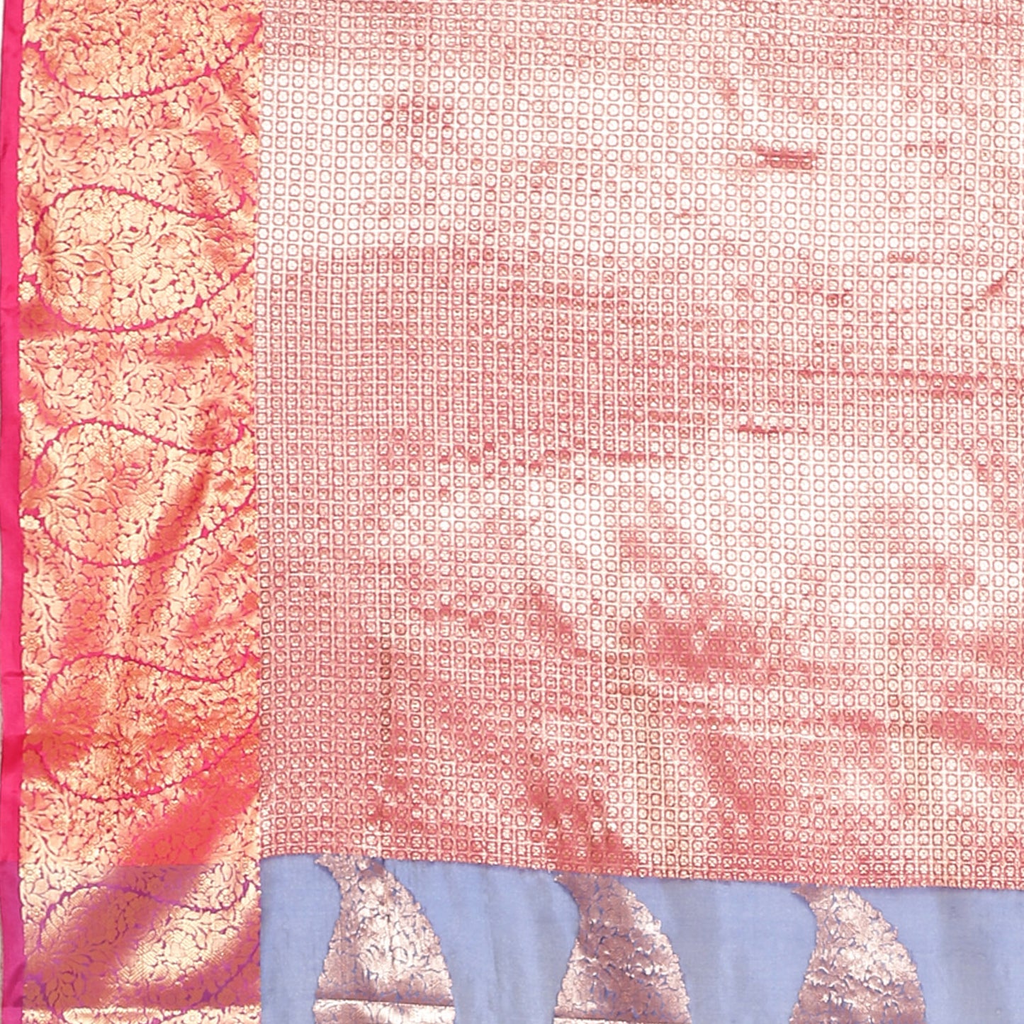 Faishana Presents Brown Antique Zari Kanchi Silk Brocade Contrast Pink Zari Pattu Border Banarasi Saree