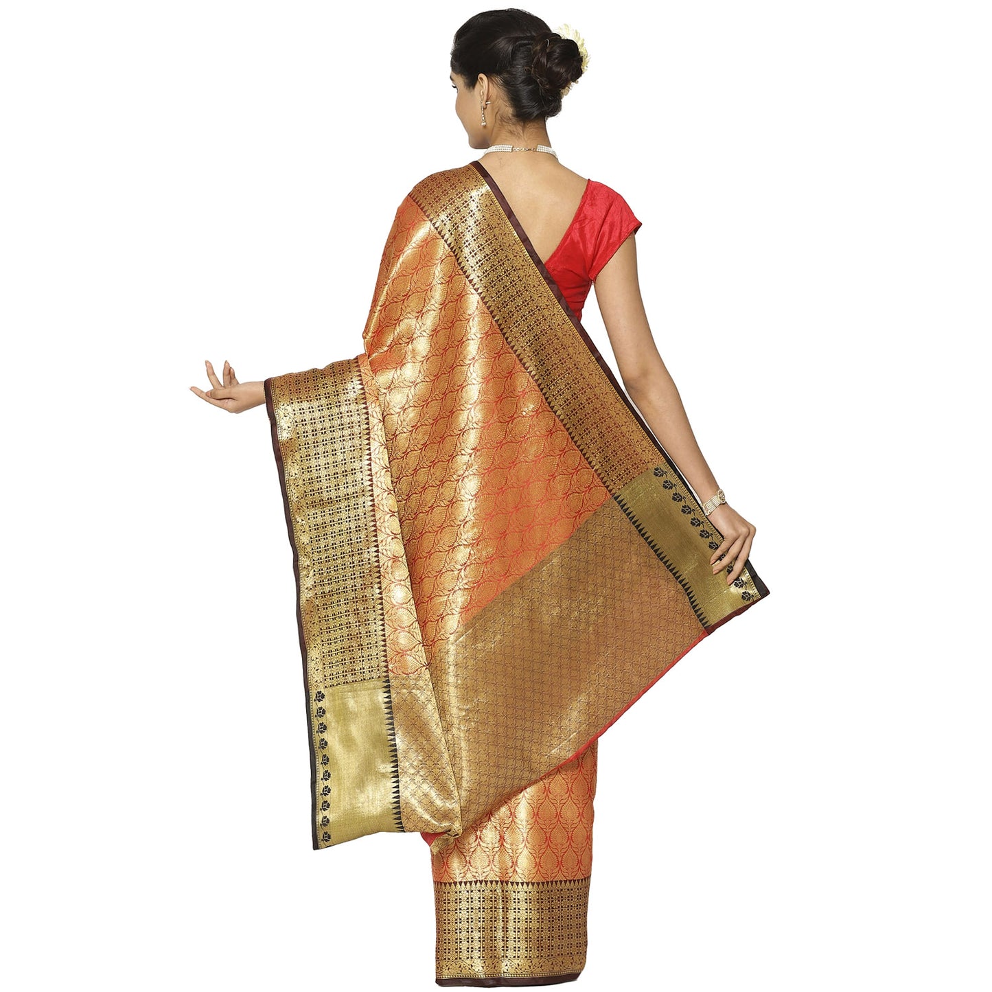 Red Kanchi Silk Banarasi Sarees For Women GEBE16