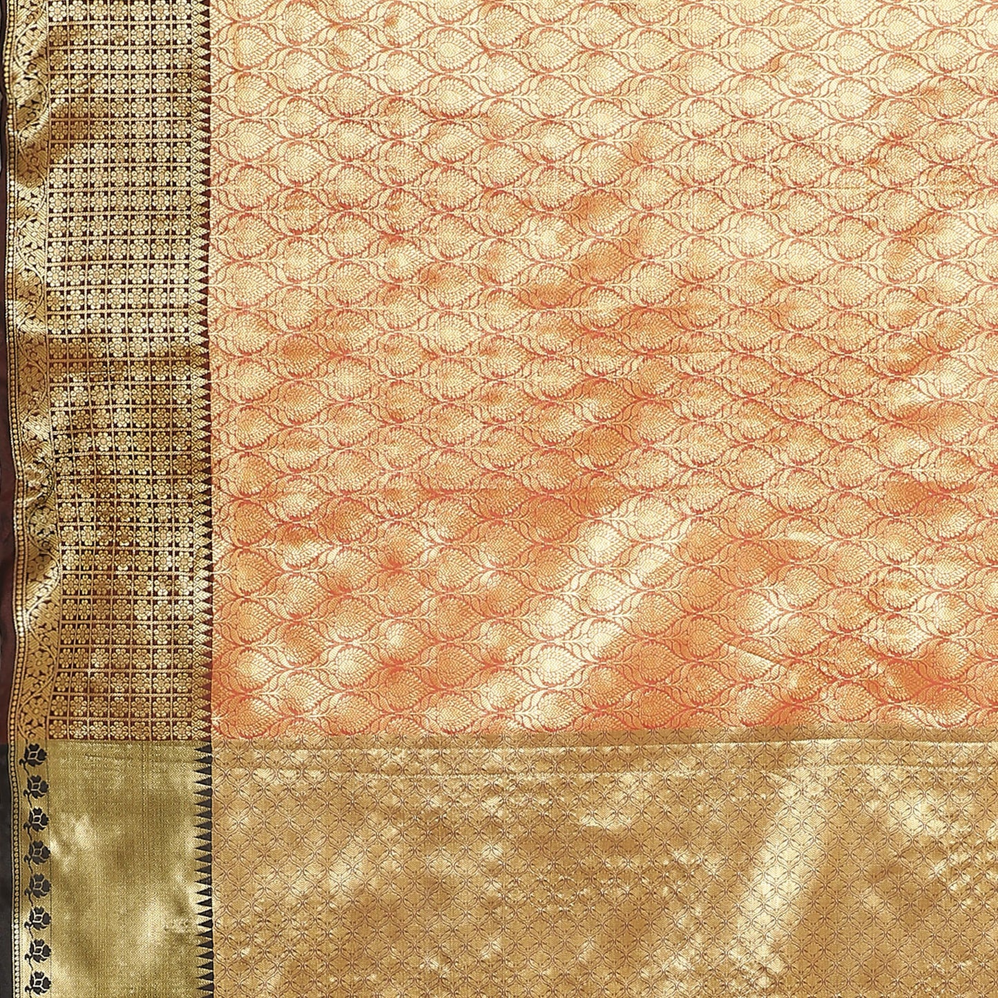 Faishana Presents Red Zari Kanchi Silk Brocade Contrast Deep Maroon Zari Pattu Border Banarasi Saree