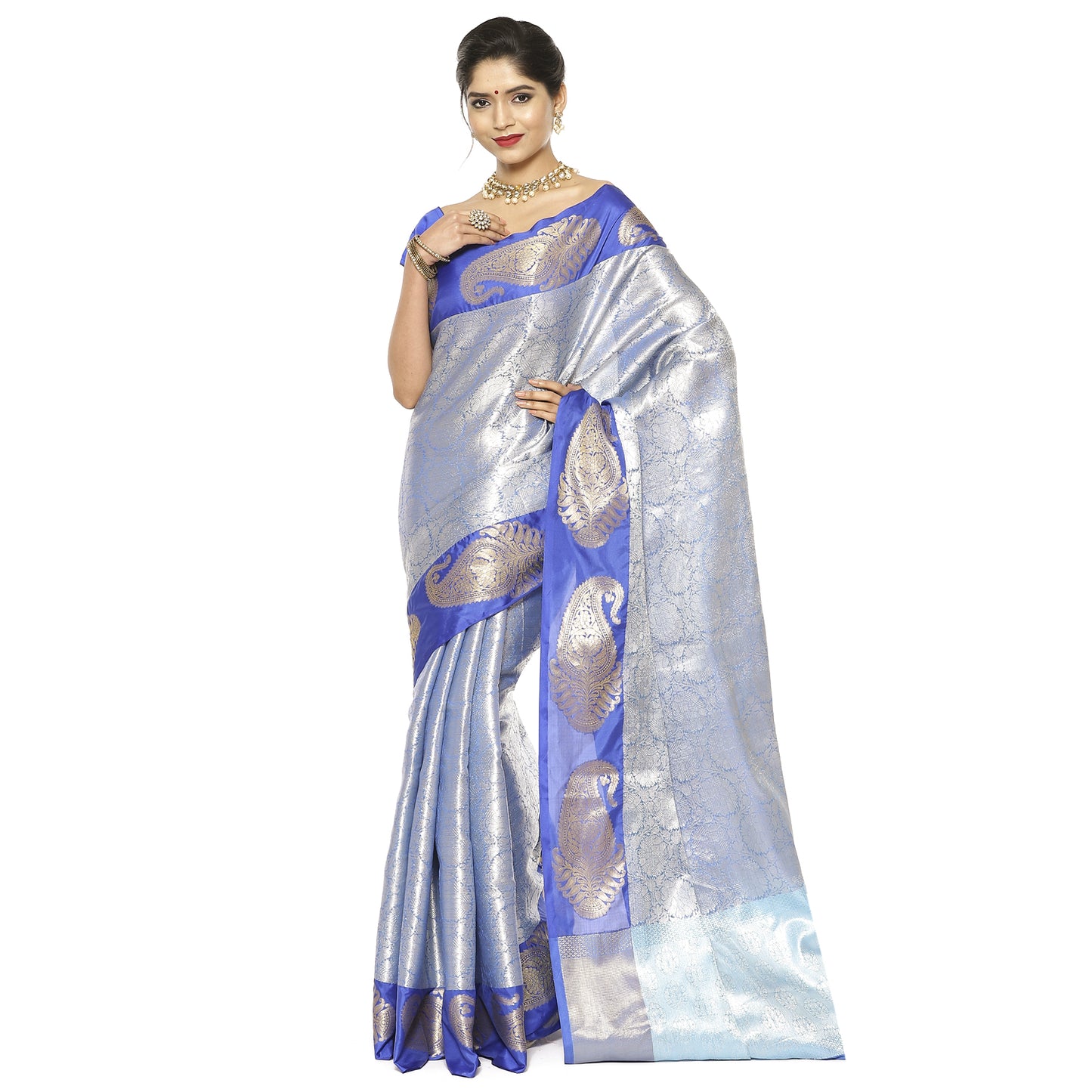 Blue Kanchi Silk Banarasi Sarees For Women GEBE17