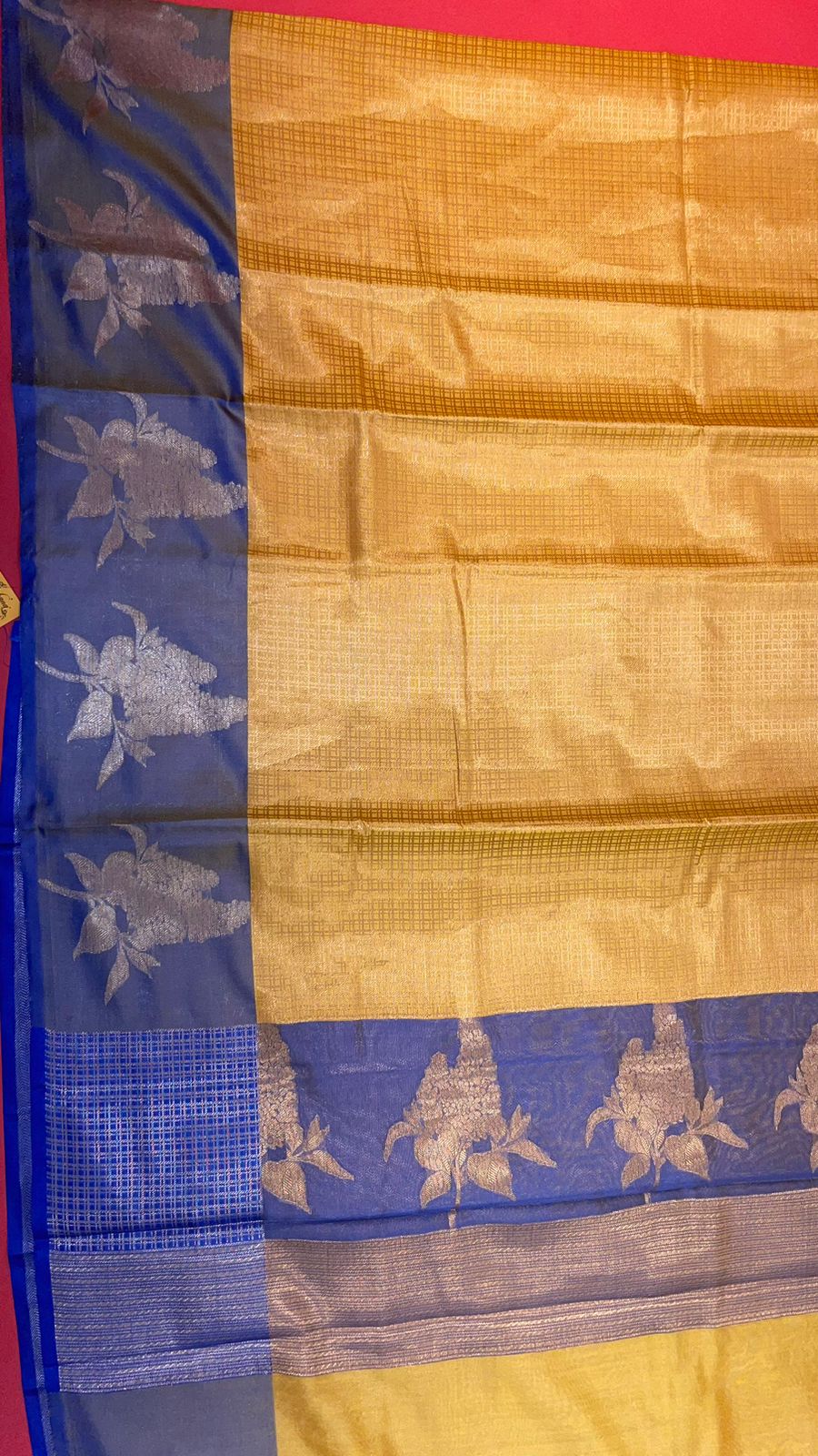 Faishana Presents Gold Zari Kanchi Silk Brocade Contrast Sky Blue Zari Pattu Border Banarasi Saree