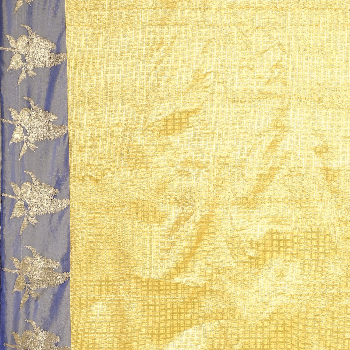 Faishana Presents Gold Zari Kanchi Silk Brocade Contrast Blue Zari Pattu Border Banarasi Saree