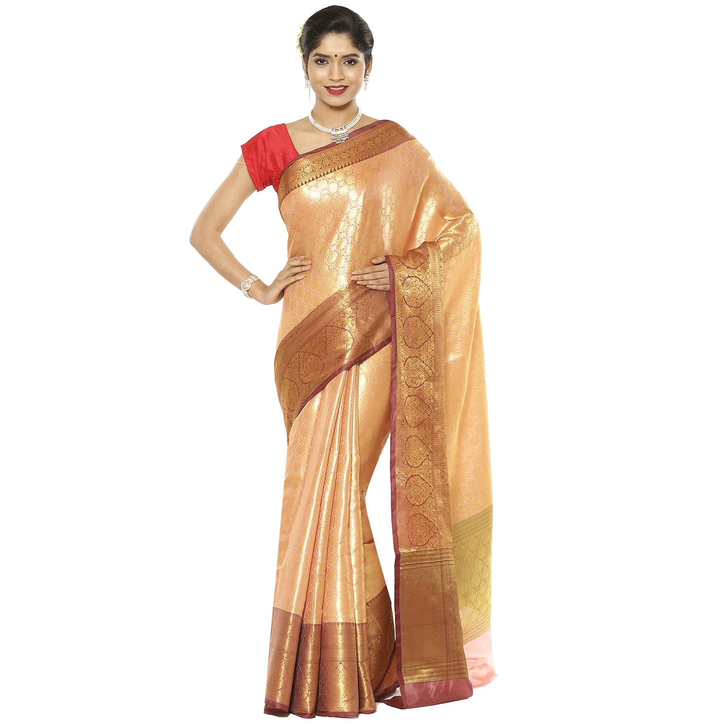 Peach Kanchi Silk Banarasi Sarees For Women GEBE19