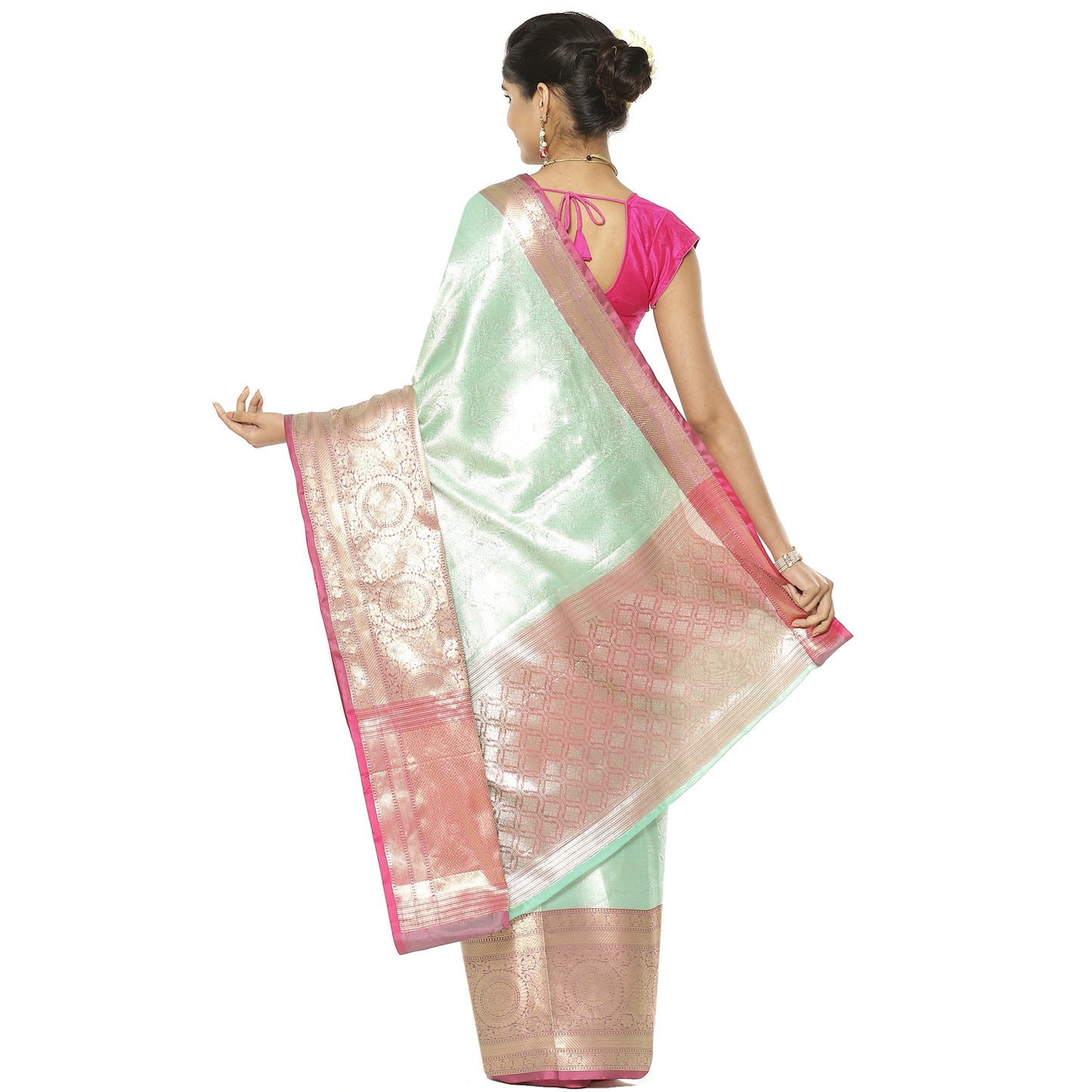 Sea Green Kanchi Silk Banarasi Sarees For Women GEBE22