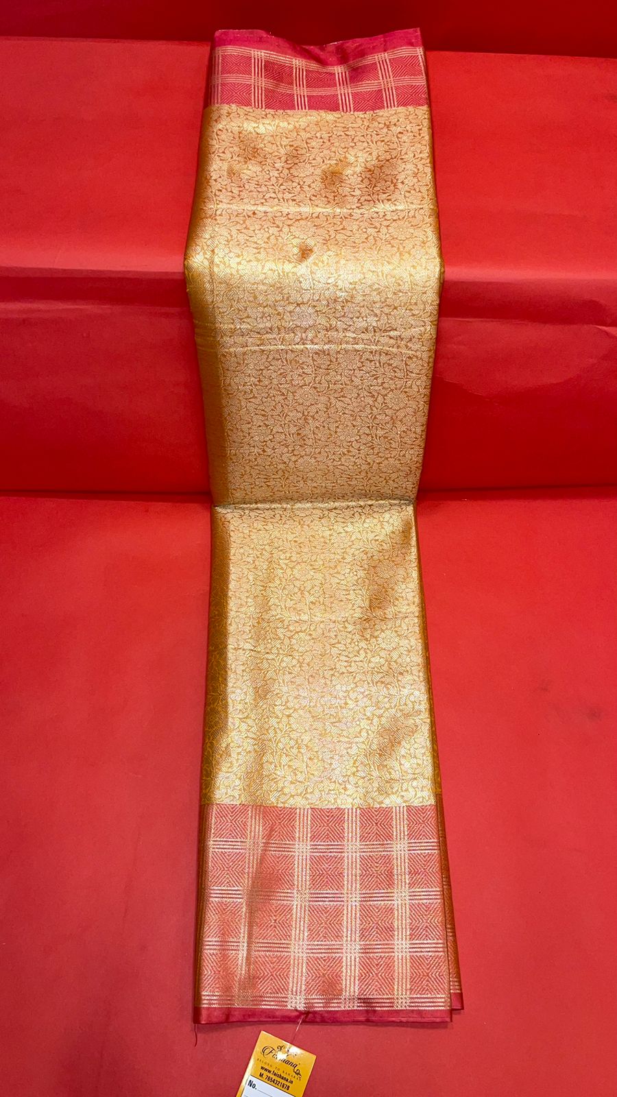 Faishana Presents Orange Zari Kanchi Silk Brocade Contrast Pink Zari Pattu Border Banarasi Saree