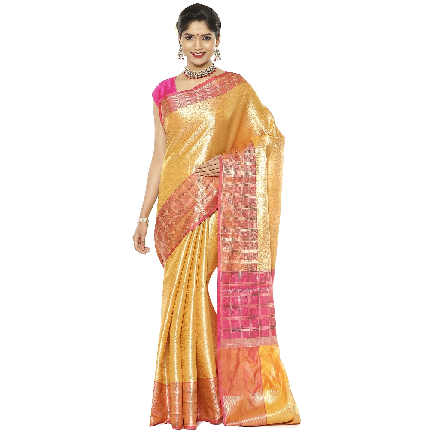 Orange Kanchi Silk Banarasi Sarees For Women GEBE23