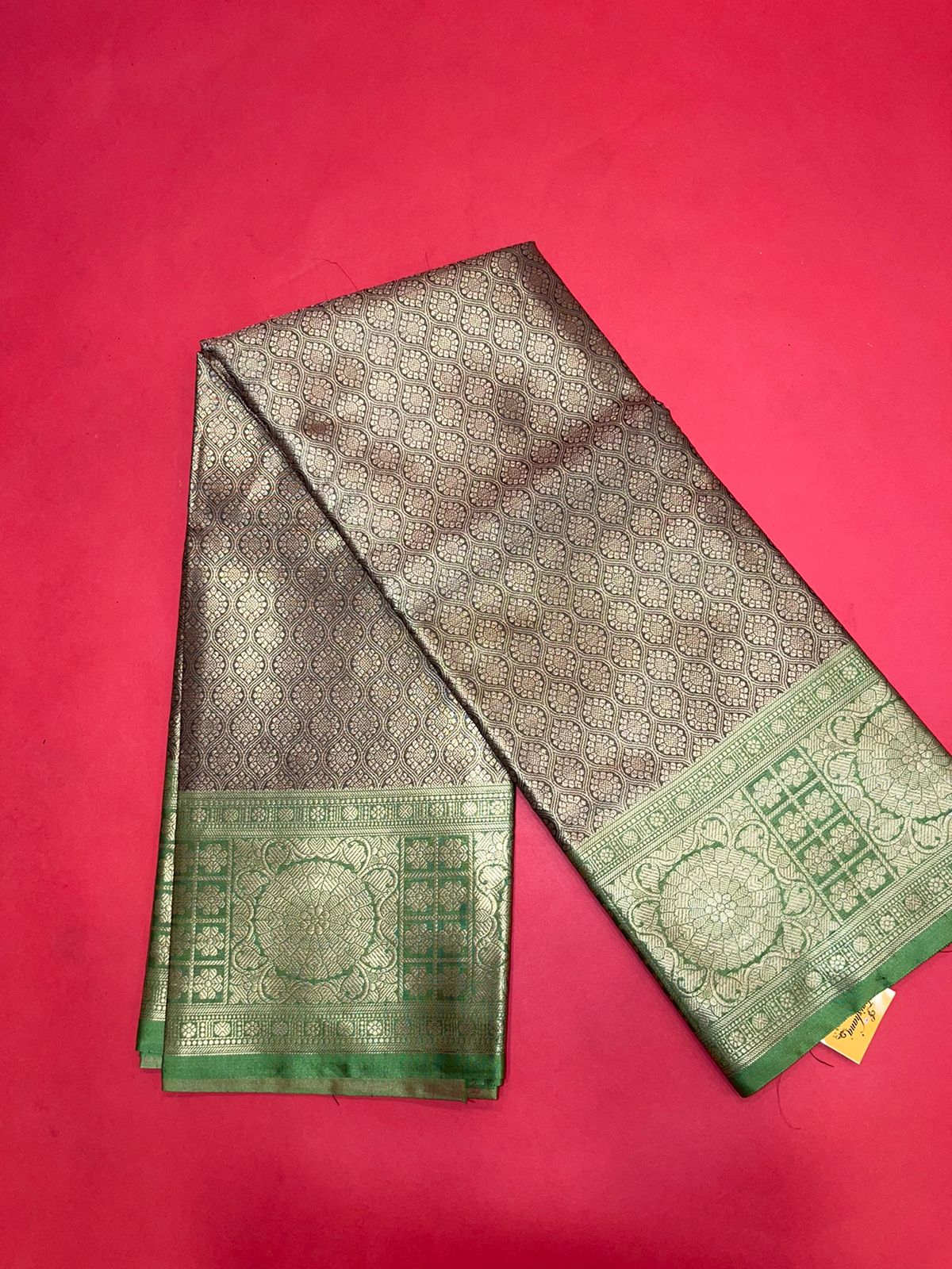 Faishana Presents Black Zari Kanchi Silk Brocade Contrast Green Zari Pattu Border Banarasi Saree