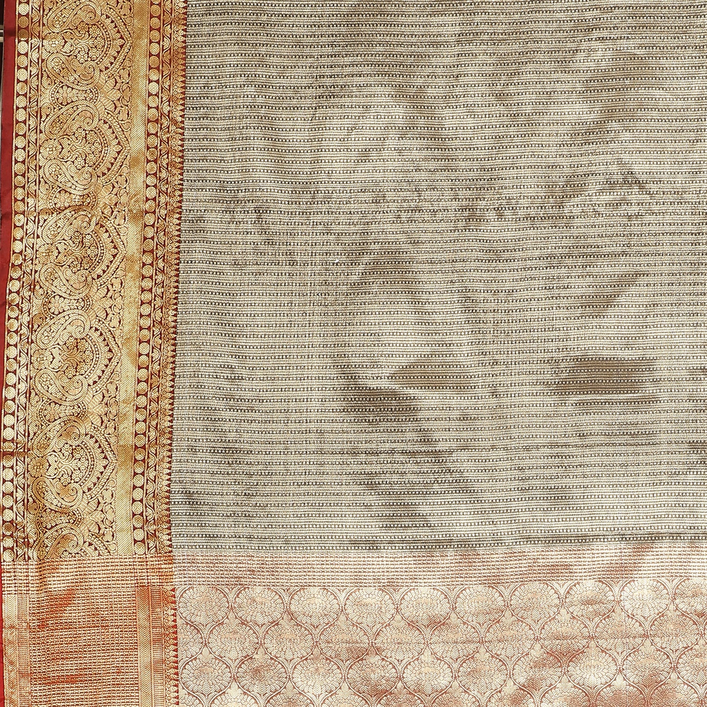 Faishana Presents Black Zari Kanchi Silk Brocade Contrast Maroon Zari Pattu Border Banarasi Saree