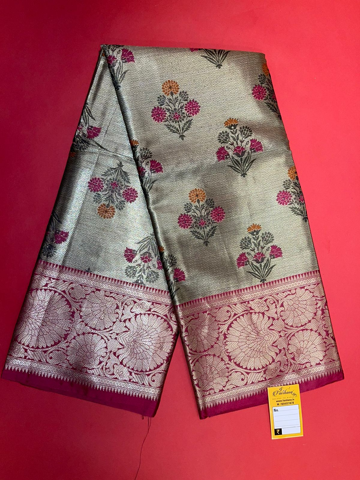 Faishana Presents Light Gold Zari Meena Paithani Brocade Contrast Pink Pattu Border Banarasi Saree