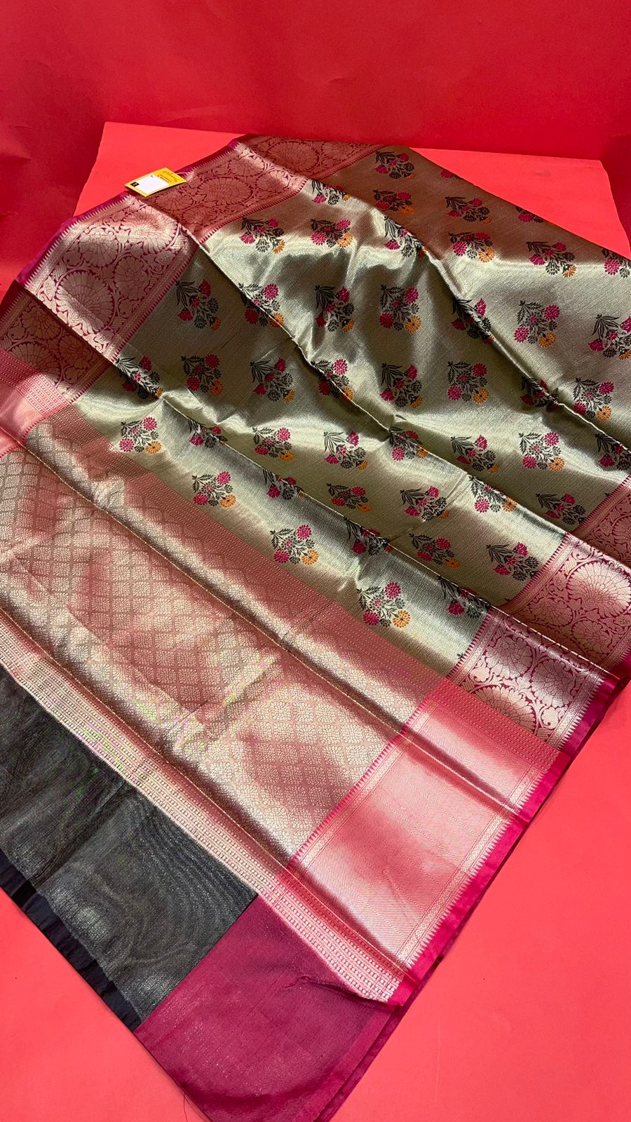 Faishana Presents Light Gold Zari Meena Paithani Brocade Contrast Pink Pattu Border Banarasi Saree