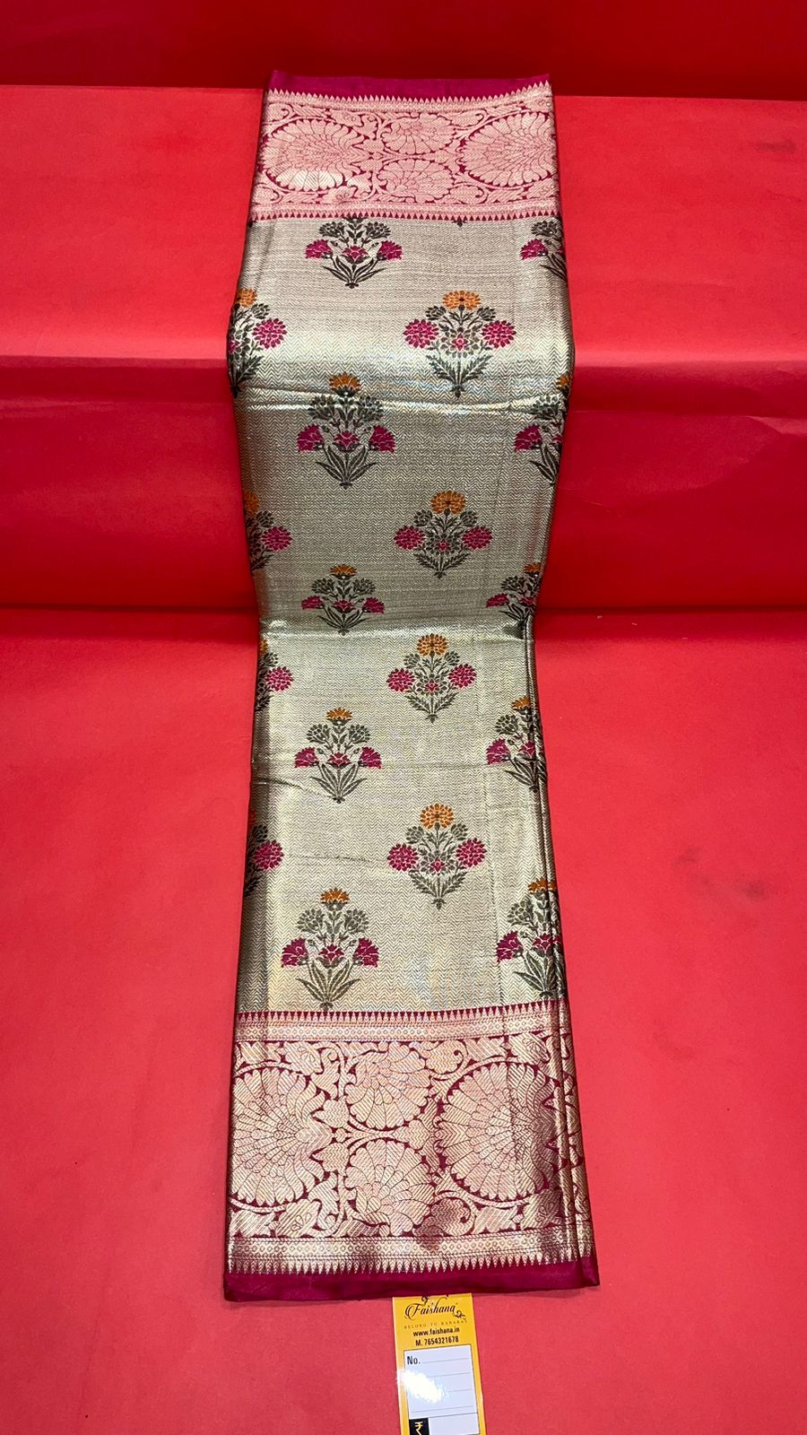 Faishana Presents Light Gold Zari Meena Paithani Brocade Contrast Pink Pattu Border Banarasi Saree