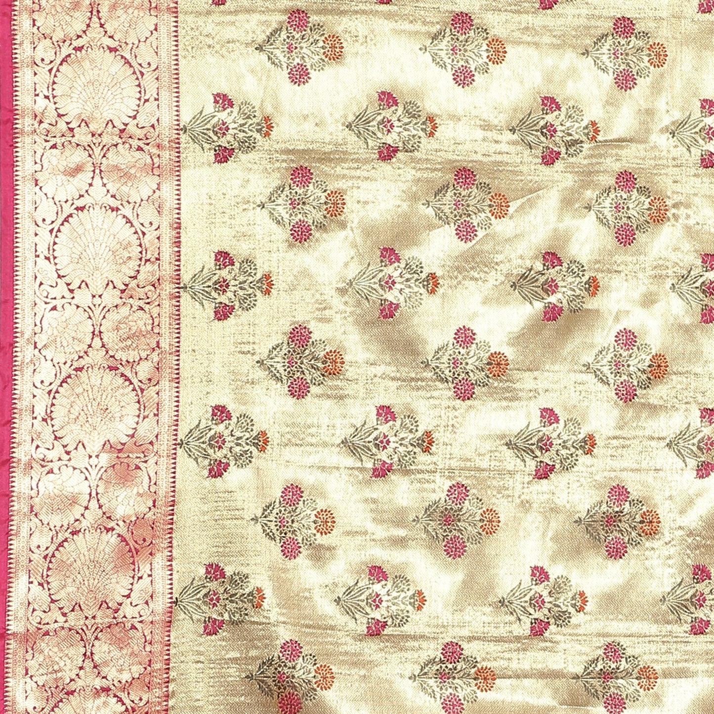 Faishana Presents Light Gold Zari Meena Paithani Brocade Contrast Pink Pattu Border Banarasi Saree