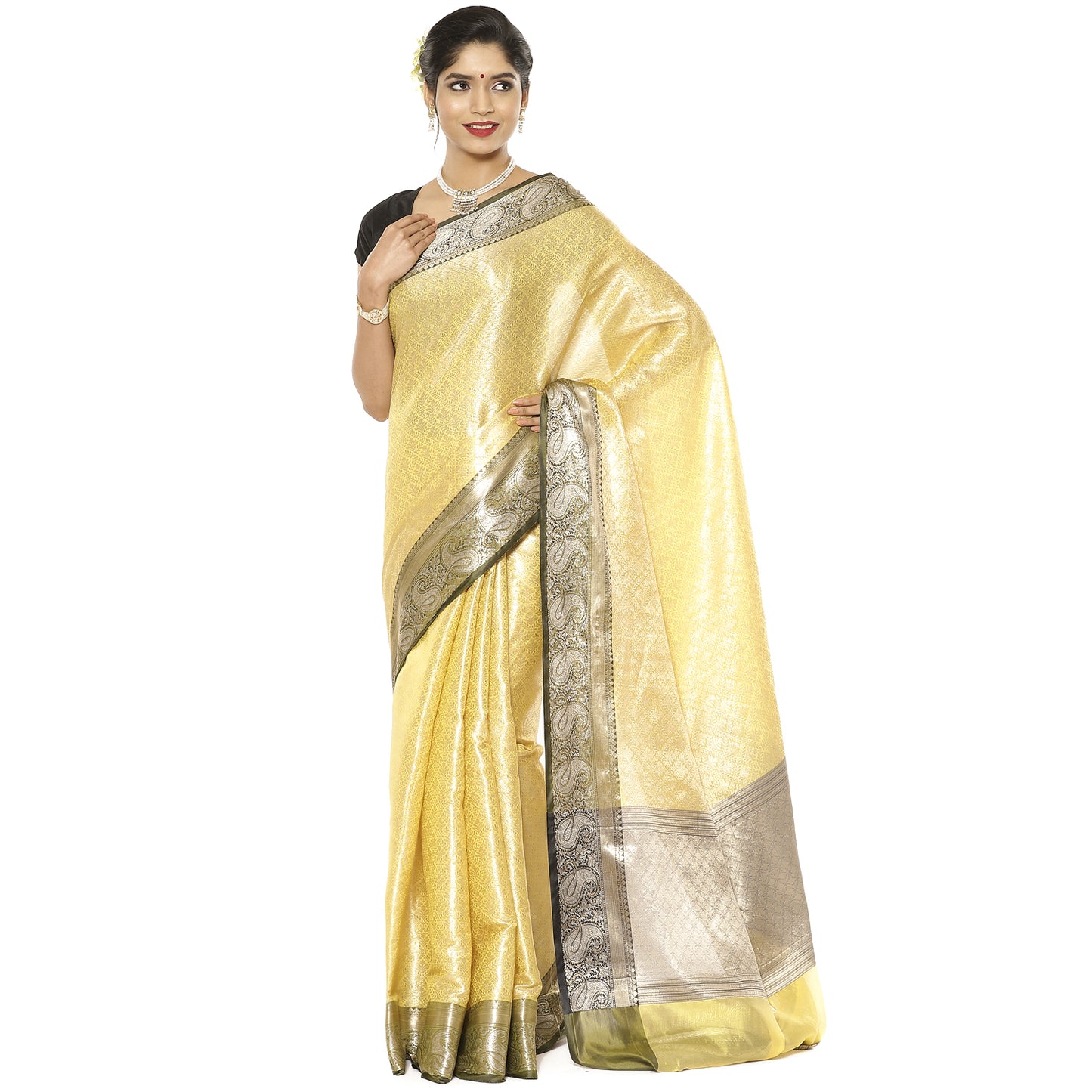 Yellow Kanchi Silk Banarasi Sarees For Women GEBE8