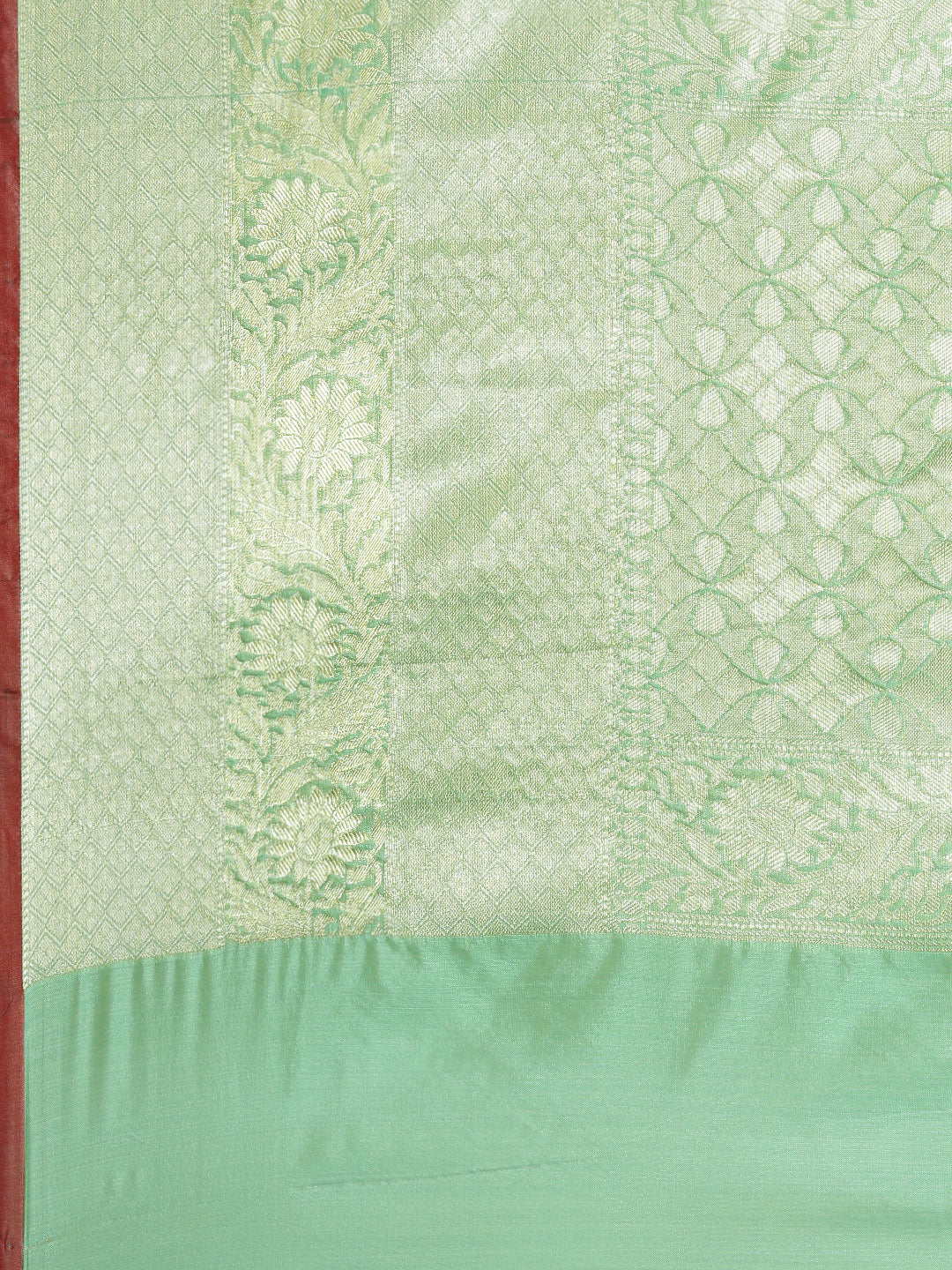 Faishana Presents Handwoven Sea green Bright Silk Boota Skirt Border With Sea green Blouse Banarasi Saree