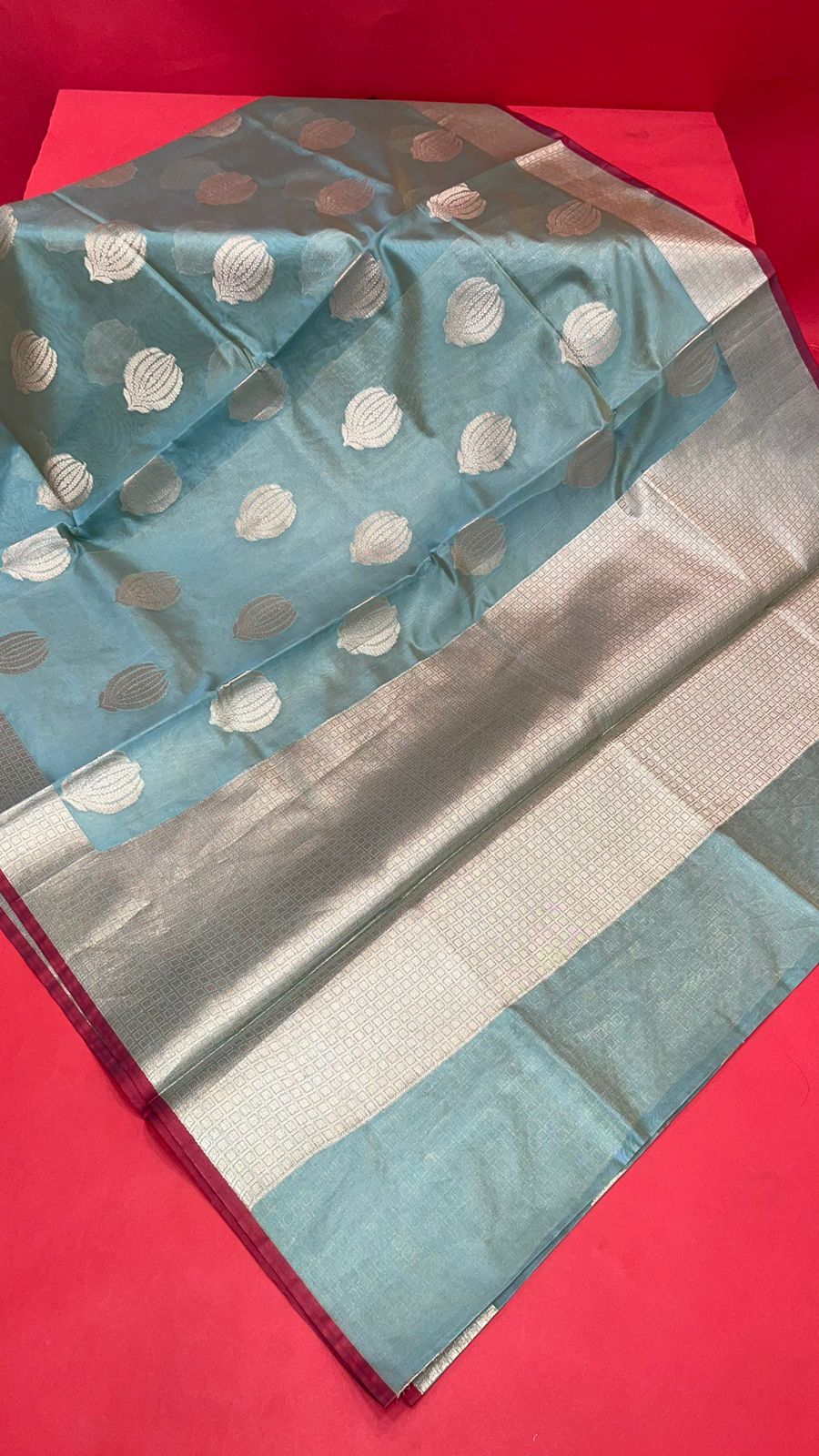 Faishana Presents Handwoven Seagreen Bright Silk Boota Zari Border With Seagreen Blouse Banarasi Saree