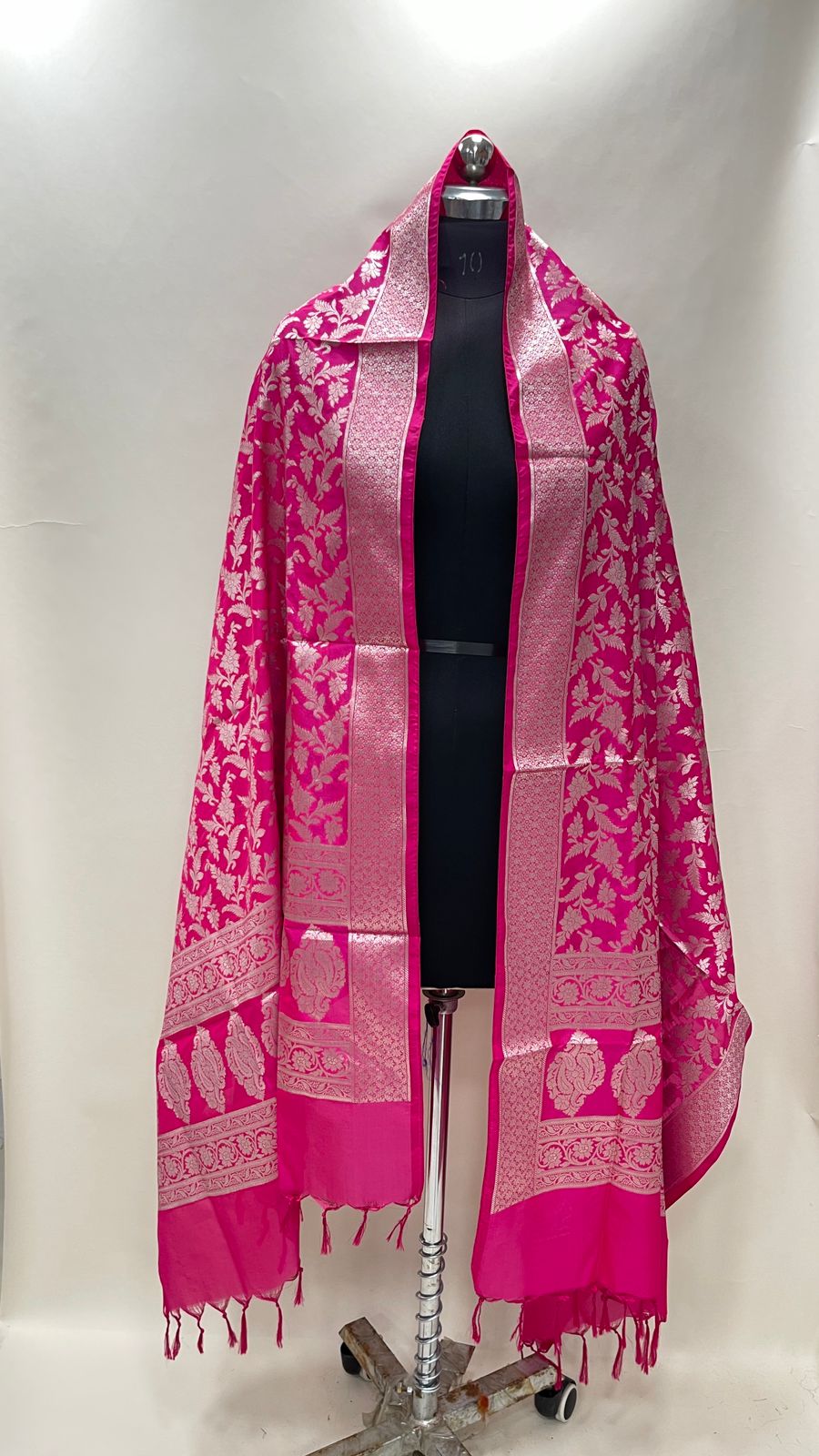 Faishana Presents Pink Semi Katan Silk Golden Tilfi Zari Floral Jaal Banarasi Dupatta