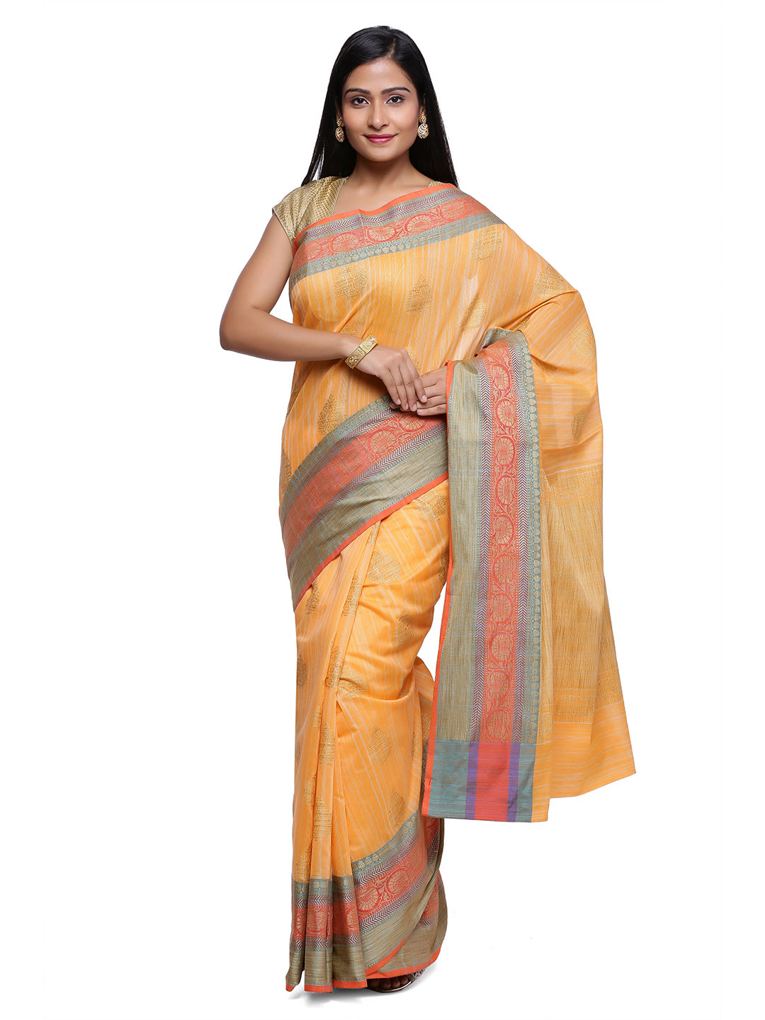 Faishana Presents Women's Orange Art Silk Saree With Blouse Piece