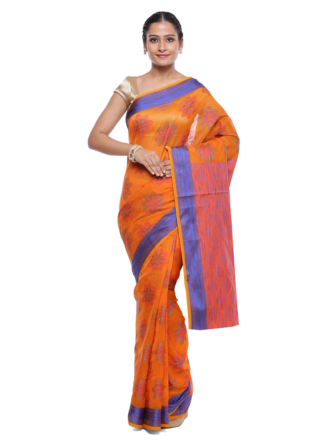 Faishana Presents Women's Orange Art Silk Saree With Blouse Piece