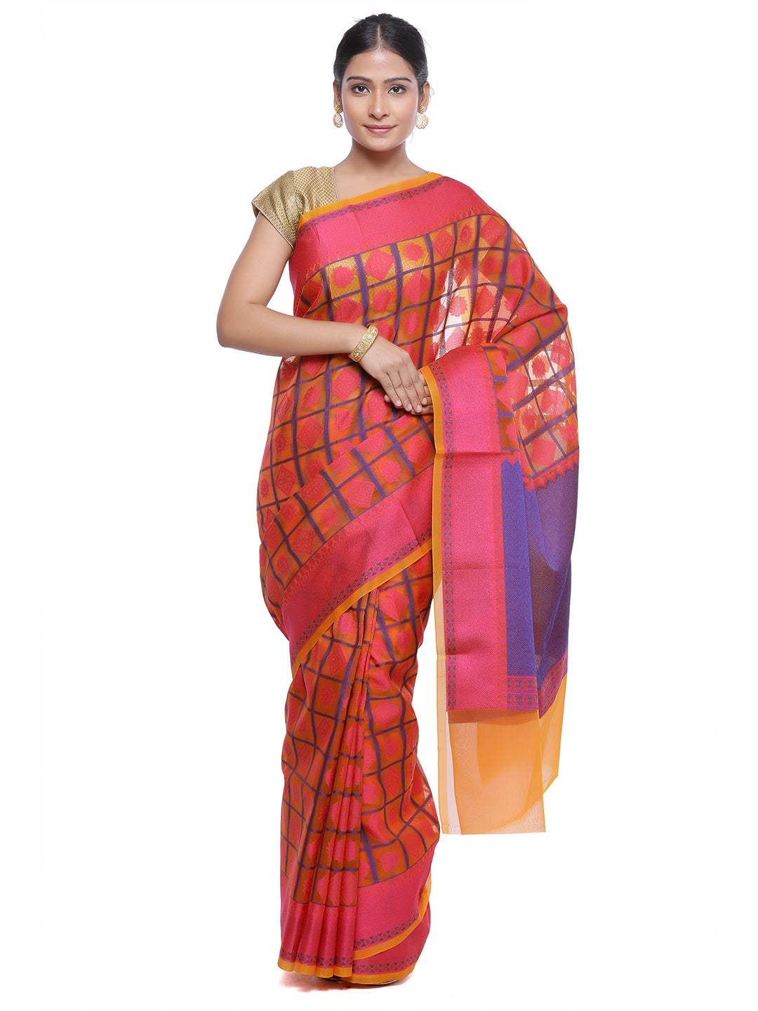 Faishana Presents Women's Orange Art Silk Saree With Blouse Piece