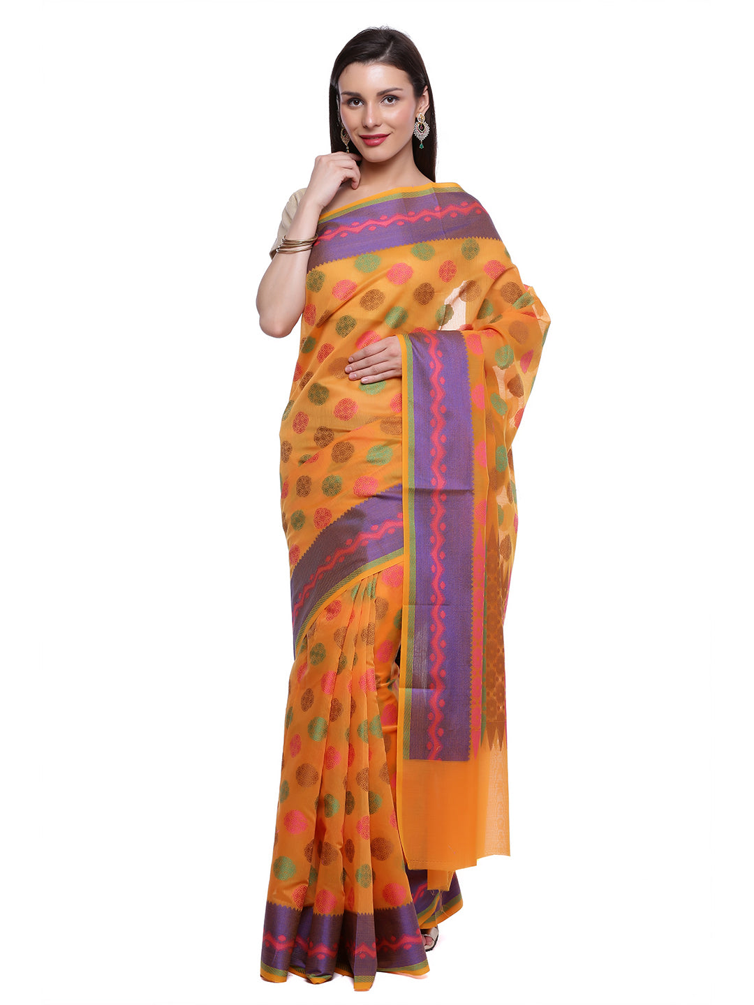 Faishana Presents Women's Orange Art Silk Saree With Blouse Piece