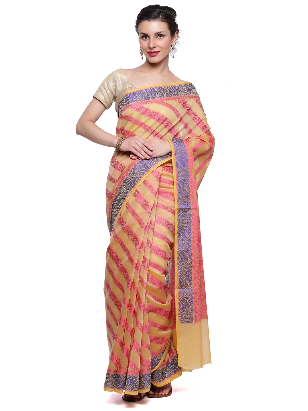Faishana Presents Women's Beige Art Silk Saree With Blouse Piece