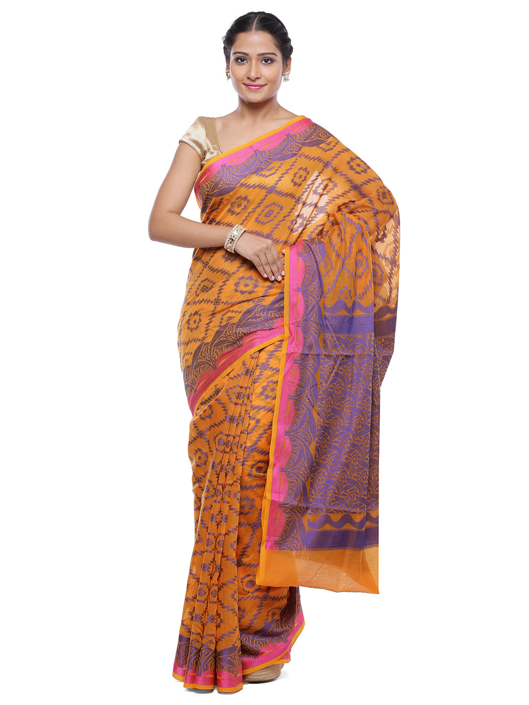 Faishana Presents Women's Yellow Art Silk Saree With Blouse Piece