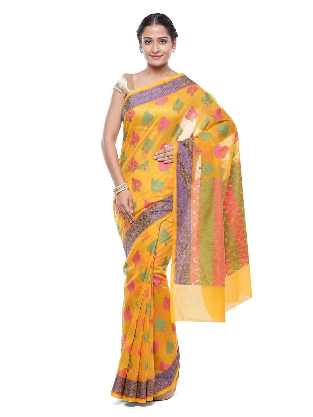 Faishana Presents Women's Yellow Art Silk Saree With Blouse Piece
