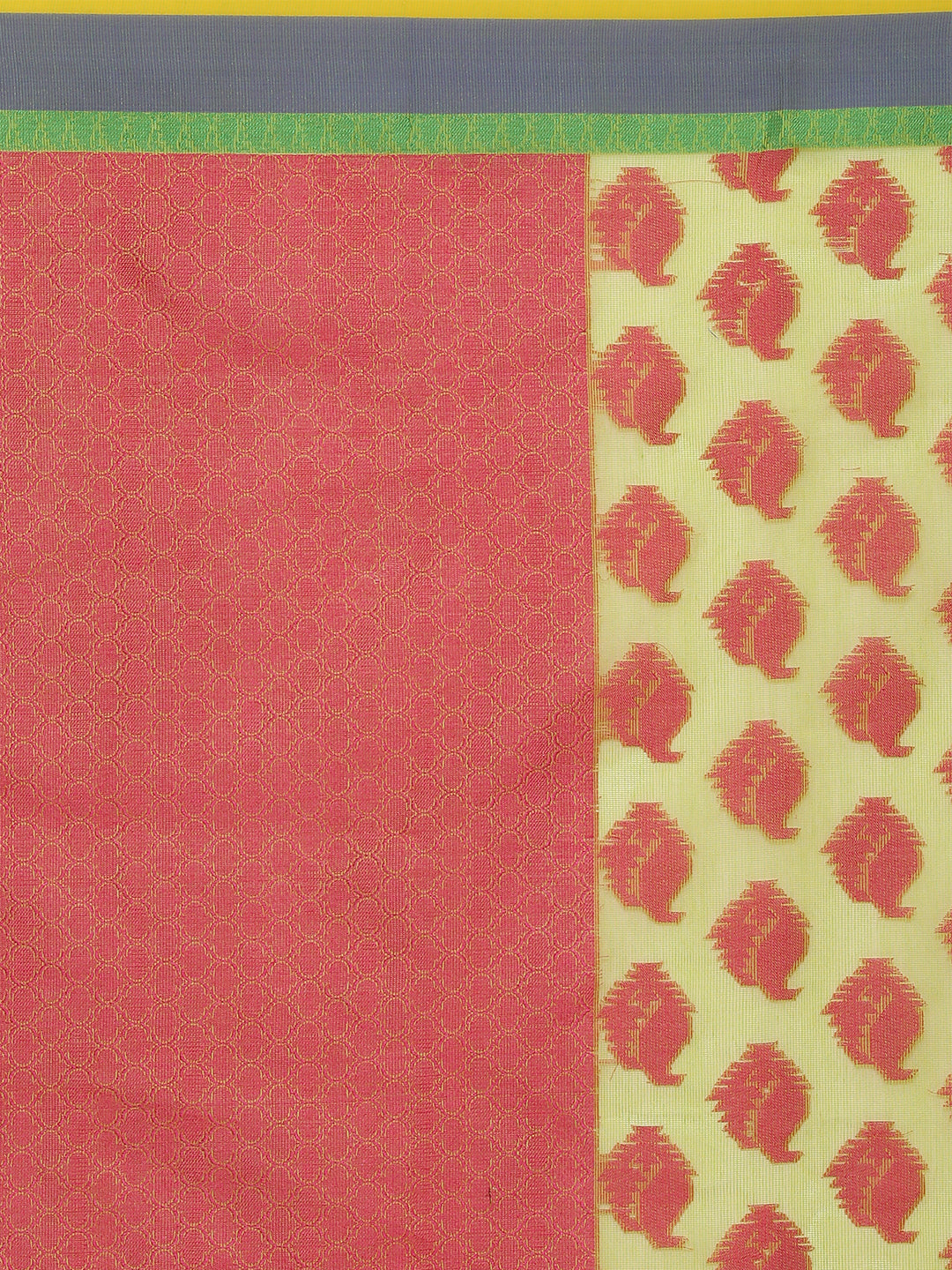 Faishana Presents Green Floral Resham Zari Booti Contrast Blue Banarasi Border With Pink Banarasi Pallu And Green Blouse