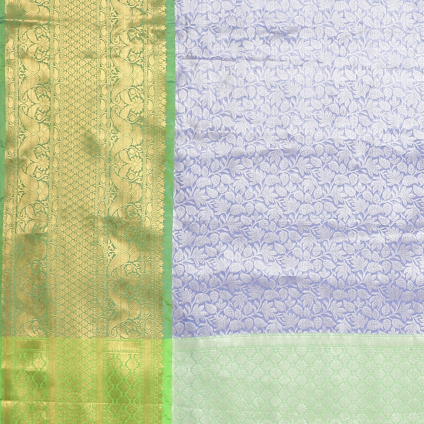 Faishana Presents Presents Navy Blue Zari Patola Contrast Zari Brocade Green Pattu Border Banarasi Saree