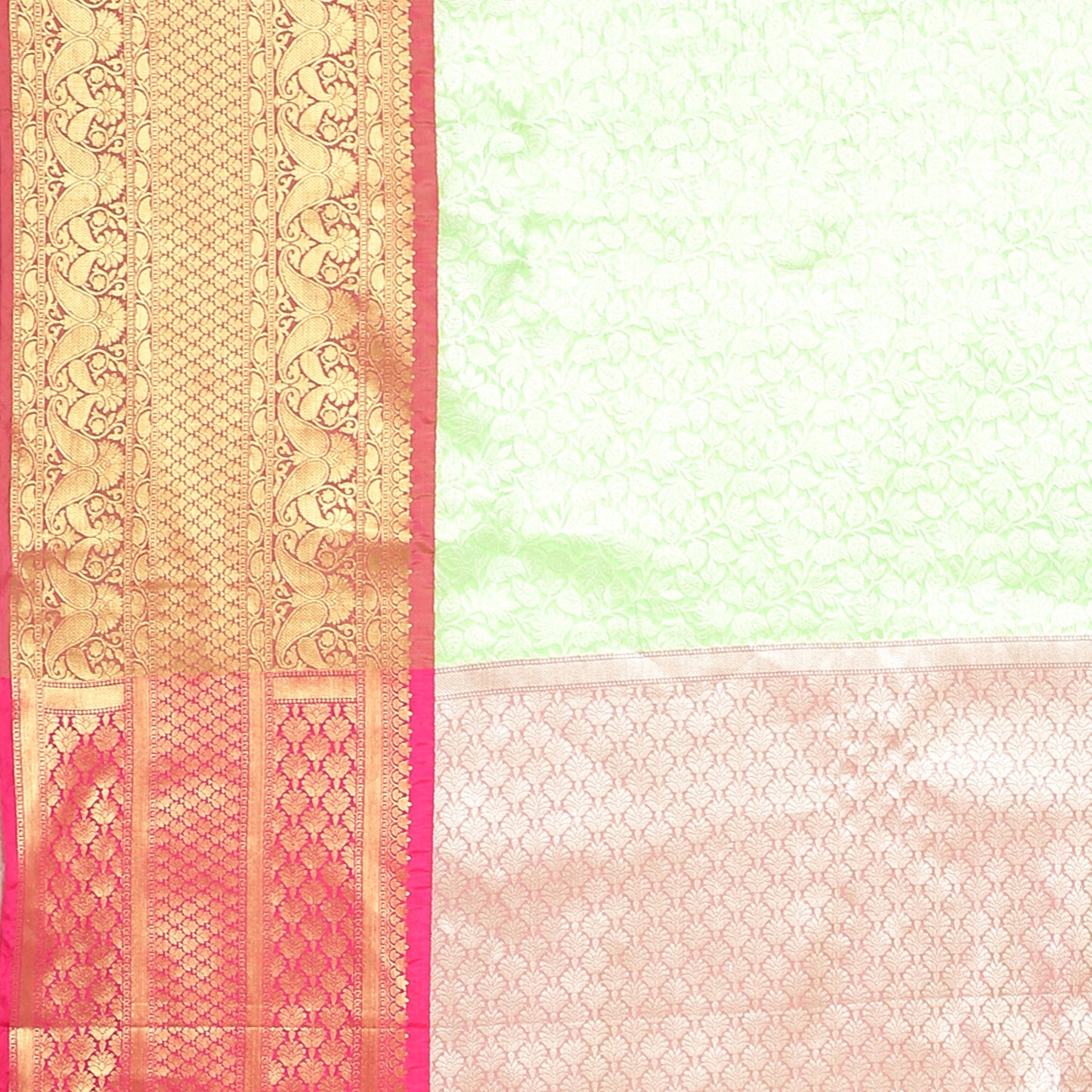 Faishana Presents Presents Green Kanchi Silk Zari Brocade Contrast Zari Brocade Red Pattu Border Banarasi Saree.