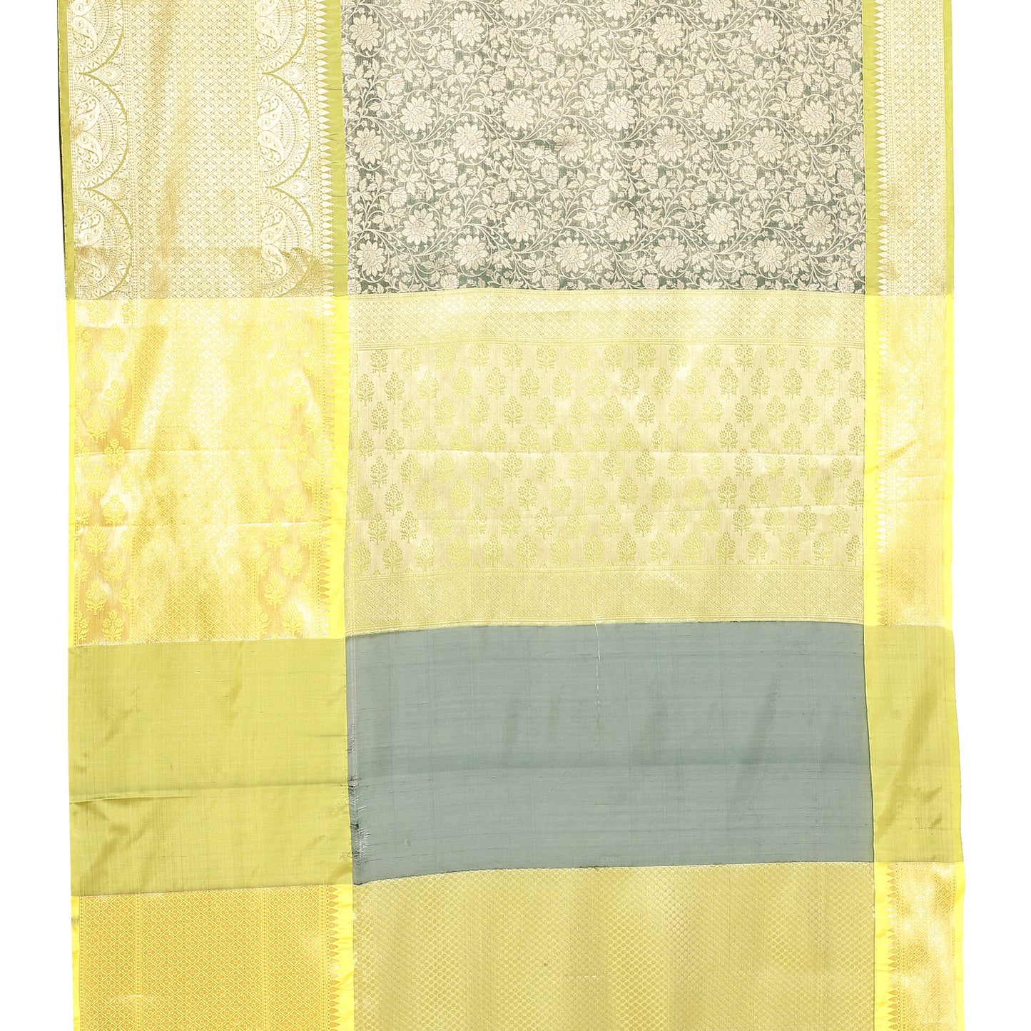 Faishana Presents Presents Bottle Green Zari Patan Patola Contrast Zari Brocade Pistachio Pattu Border Banarasi Saree.