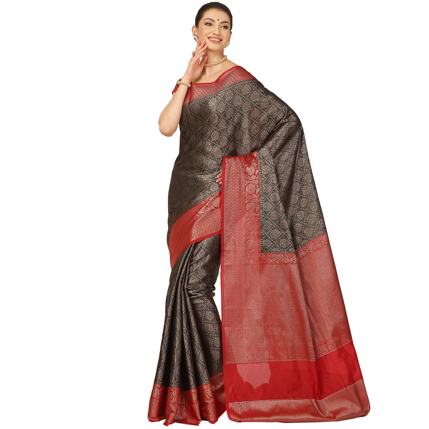 Black Cotton Blend Banarasi Sarees For Women GECT26