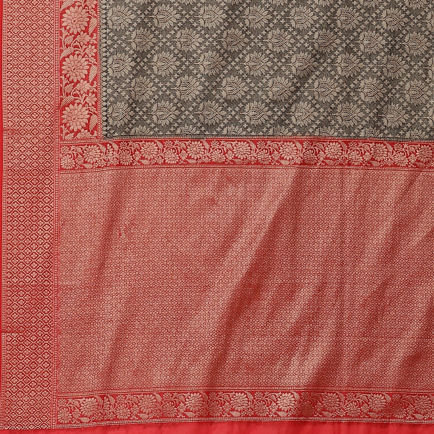 Faishana Presents Black Katan Zari Brocade Saree With Kadiyal Contrast Red Border Banarasi