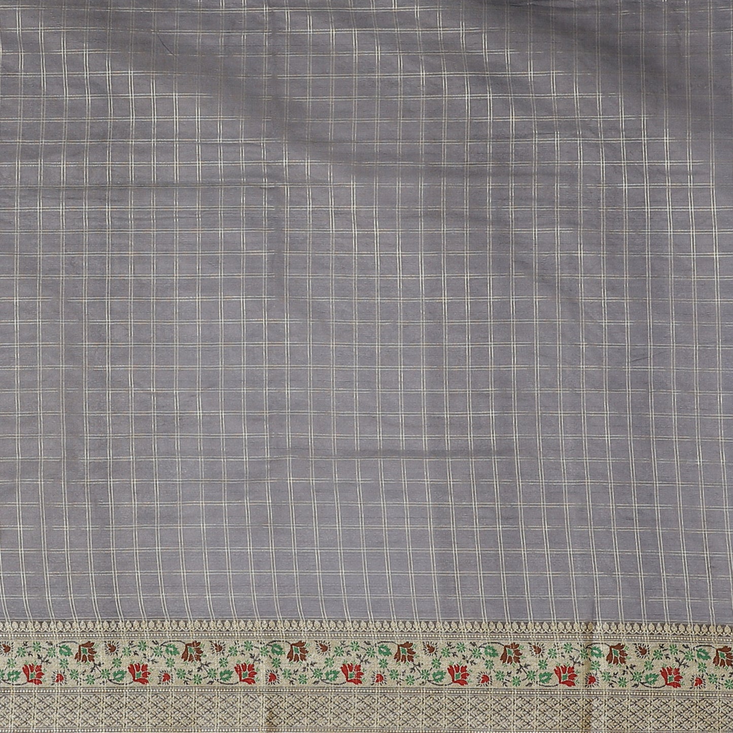 Faishana Presents Green Organza Zari Check With Tilfi Kadiyal Black Contrast Border Banarasi Saree