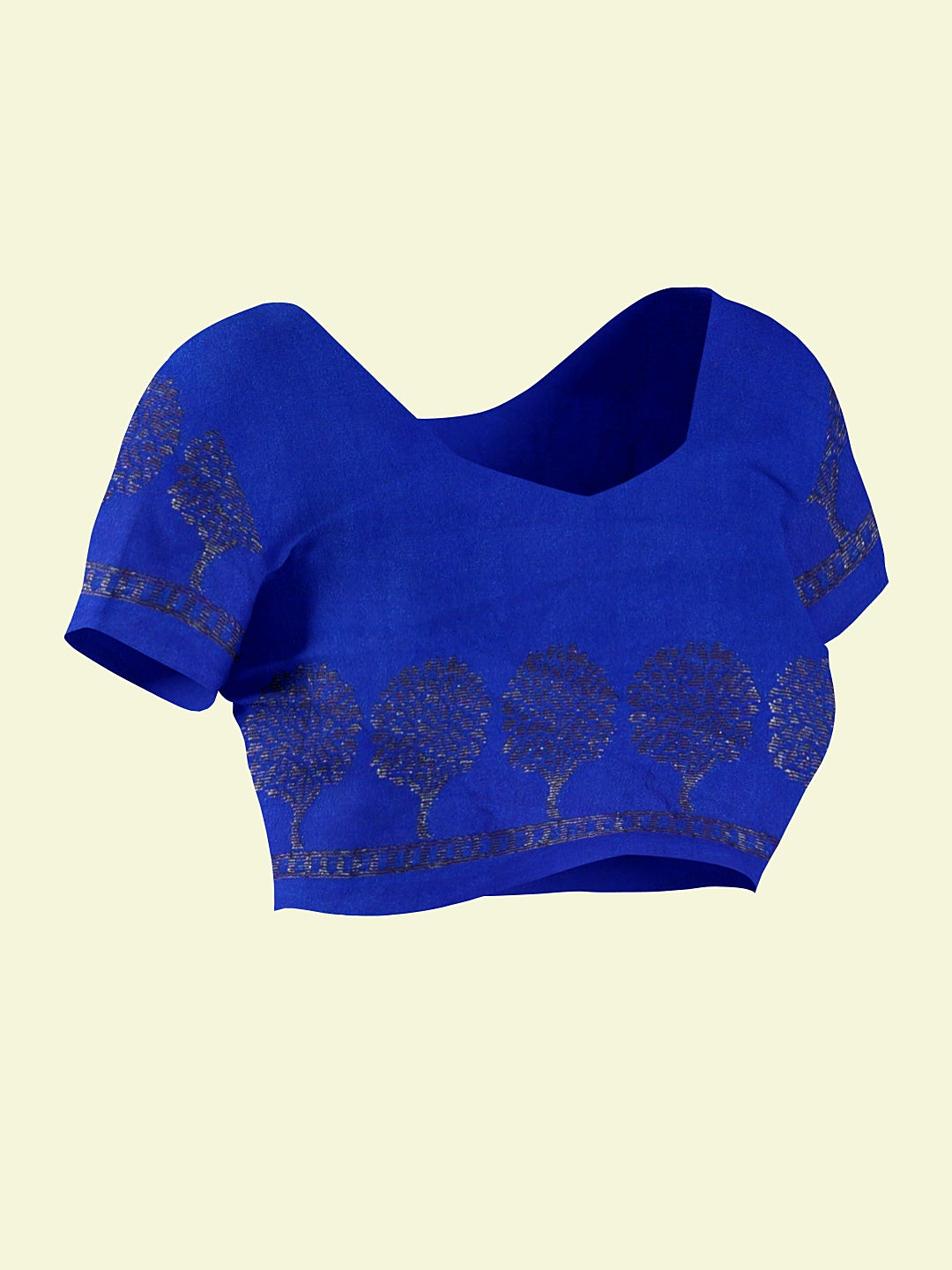 Faishana Presents Handwoven Pink Dupion Silk Jaal Skirt Border With Blue Blouse